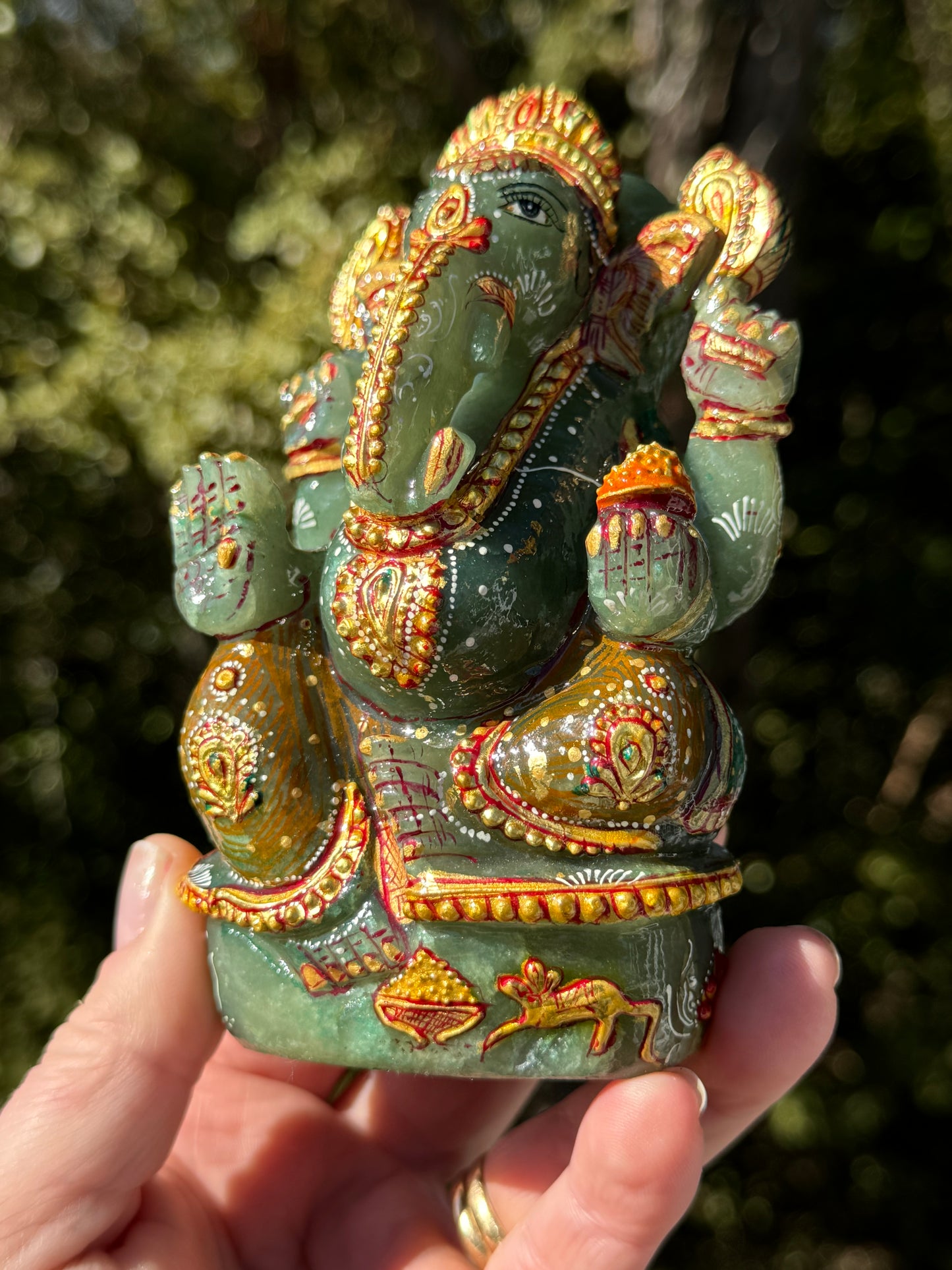 Ganesha, hand painted Green Aventurine
