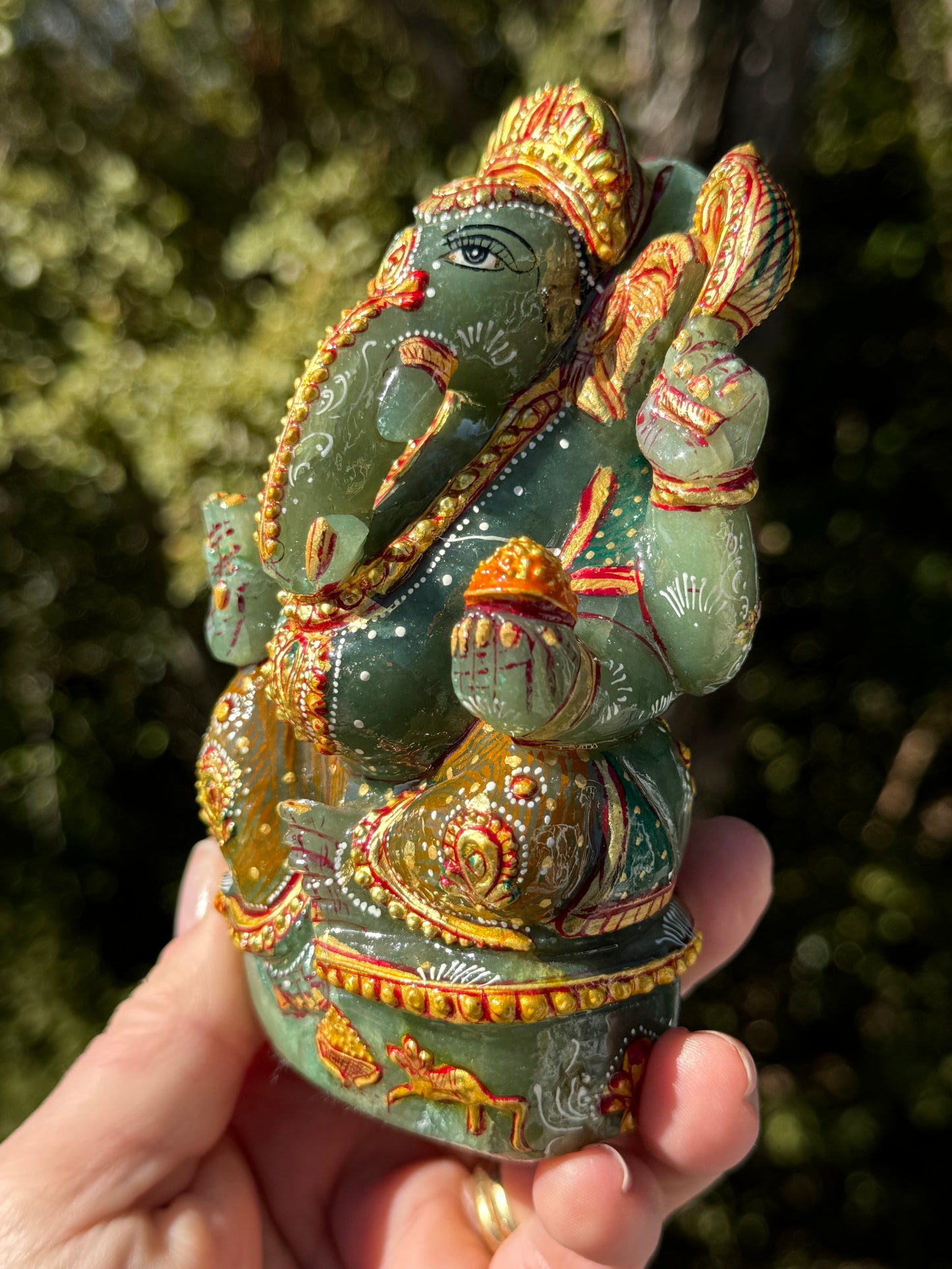 Ganesha, hand painted Green Aventurine