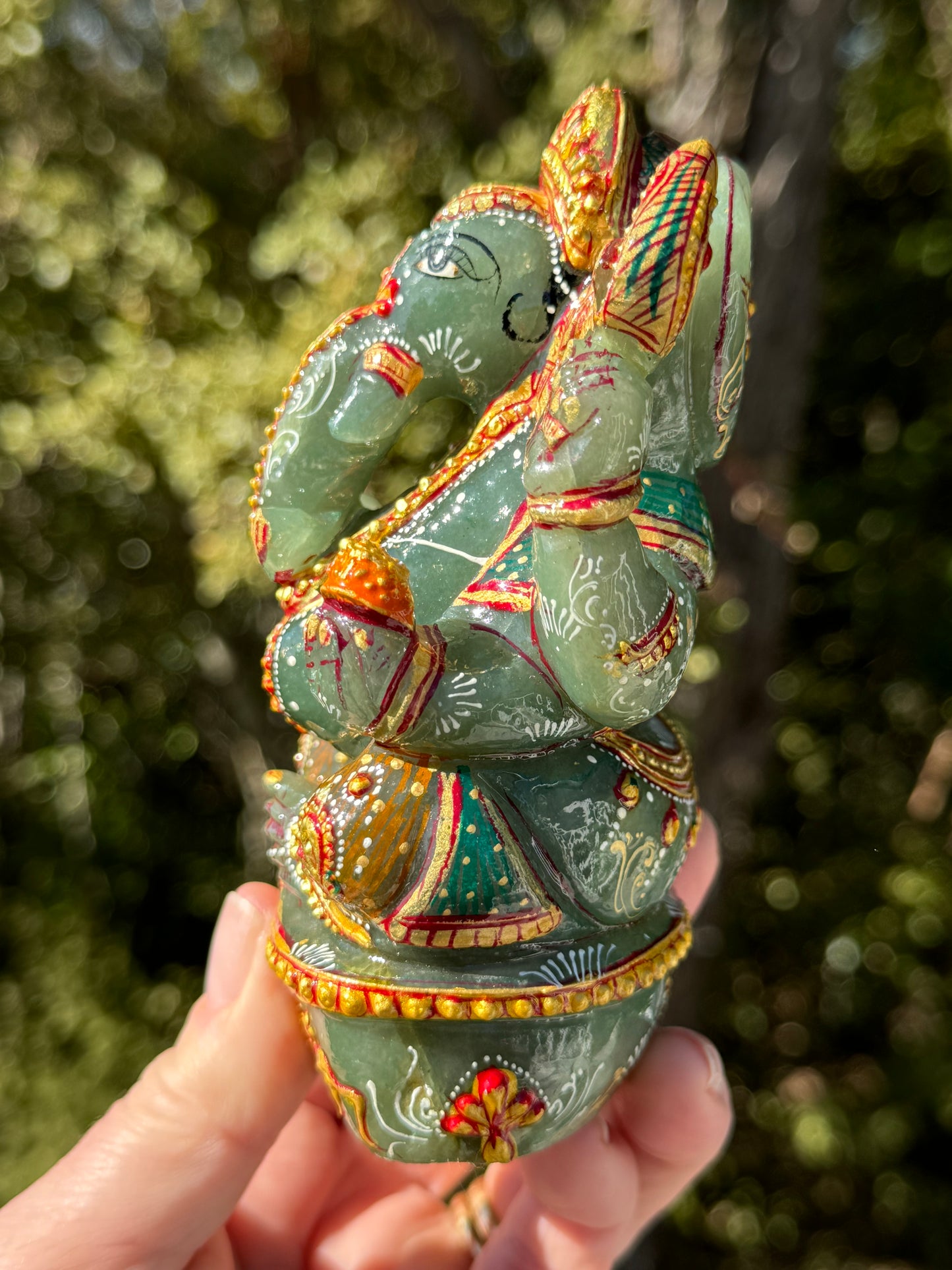 Ganesha, hand painted Green Aventurine