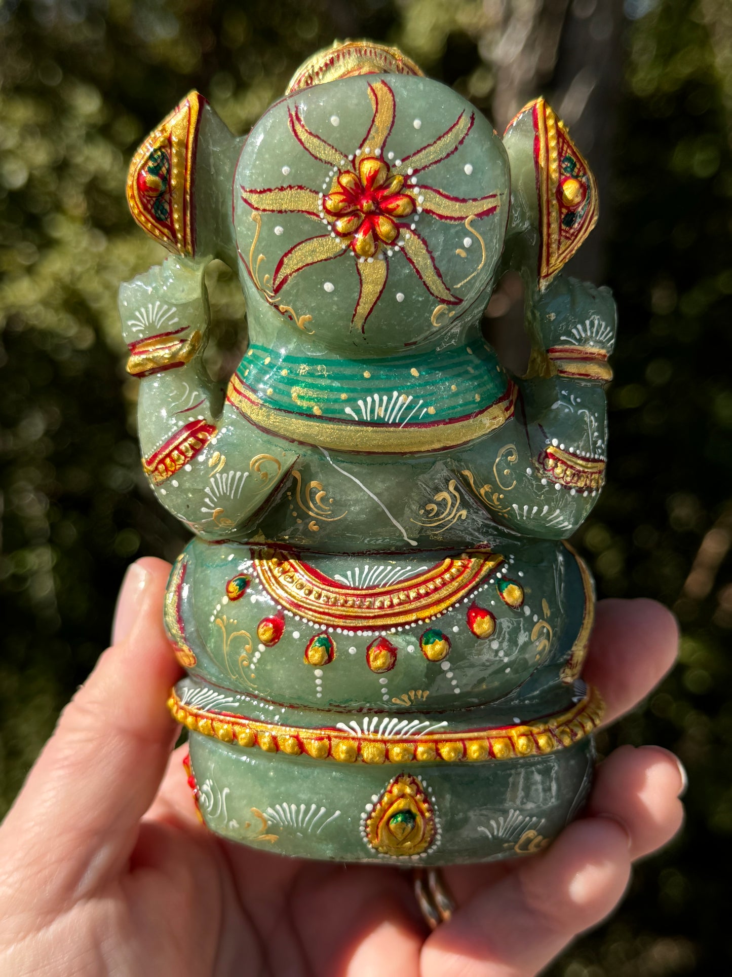 Ganesha, hand painted Green Aventurine