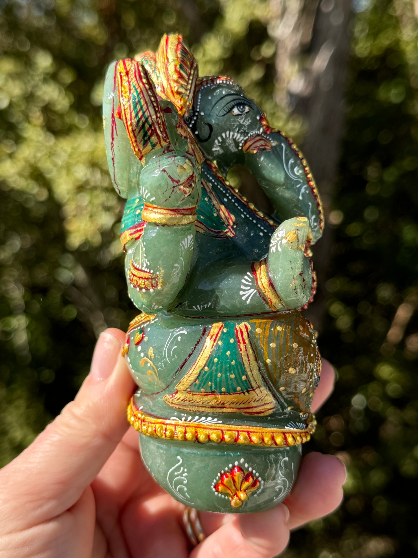 Ganesha, hand painted Green Aventurine