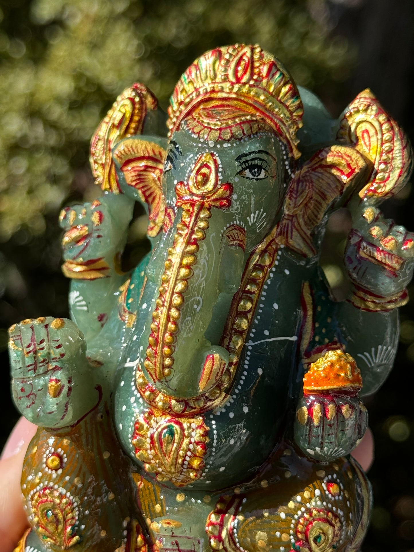 Ganesha, hand painted Green Aventurine