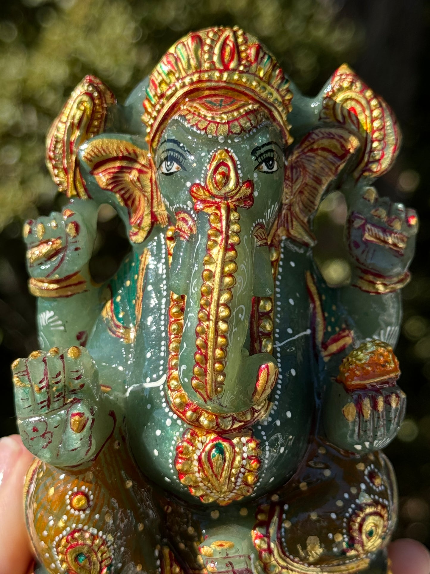 Ganesha, hand painted Green Aventurine