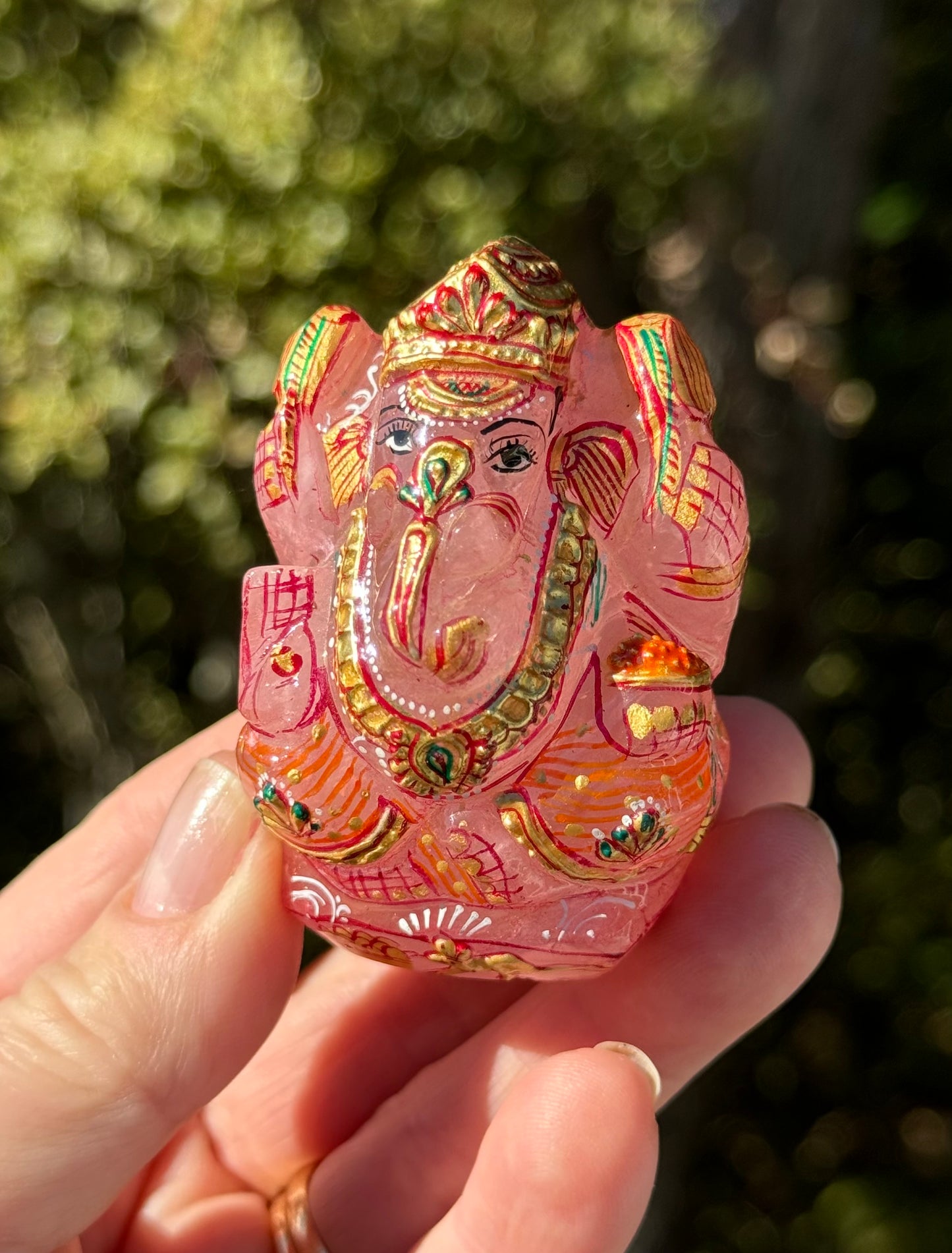 Ganesha, hand painted Rose Quartz