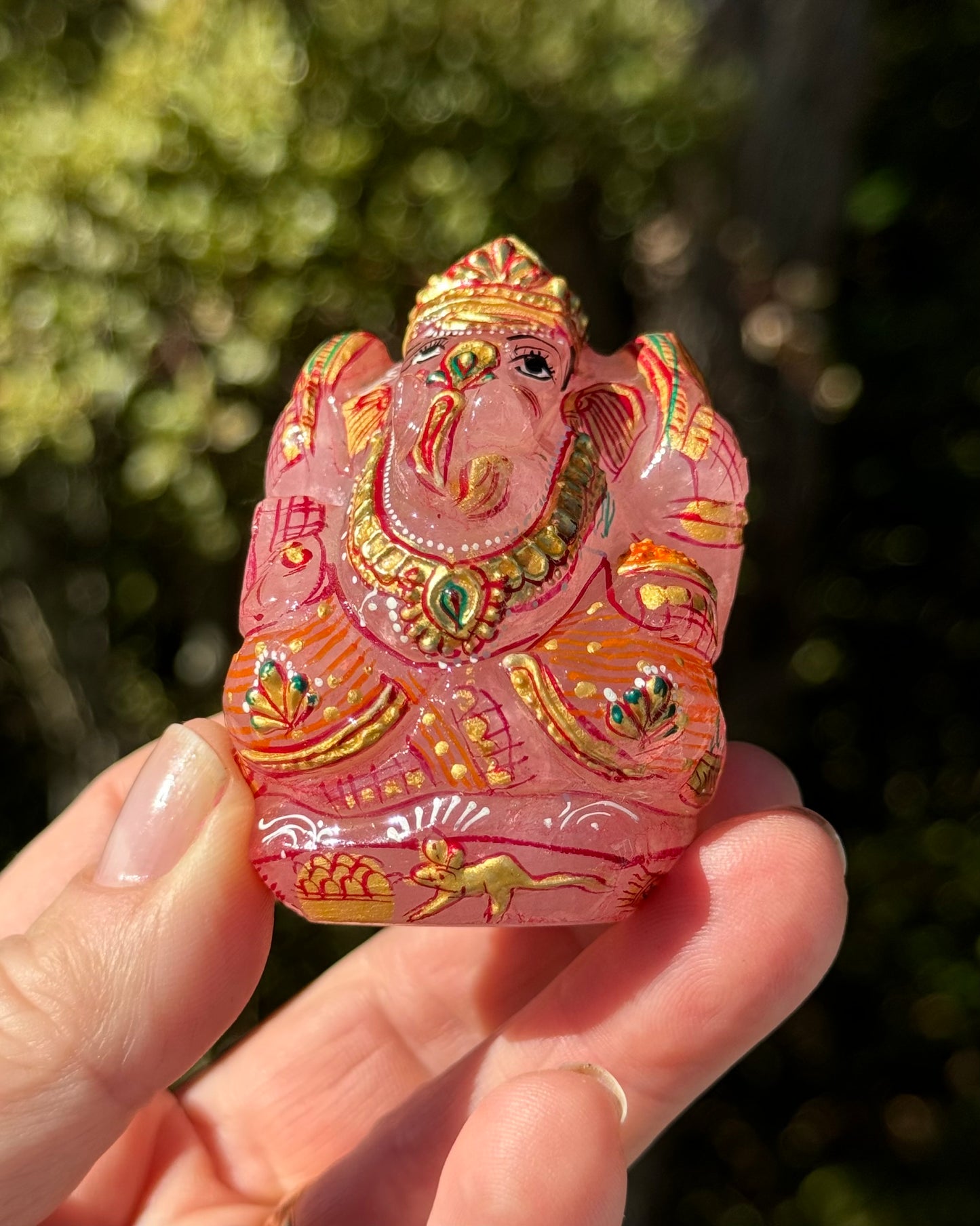 Ganesha, hand painted Rose Quartz