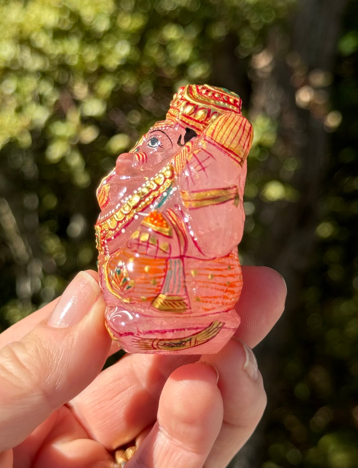 Ganesha, hand painted Rose Quartz