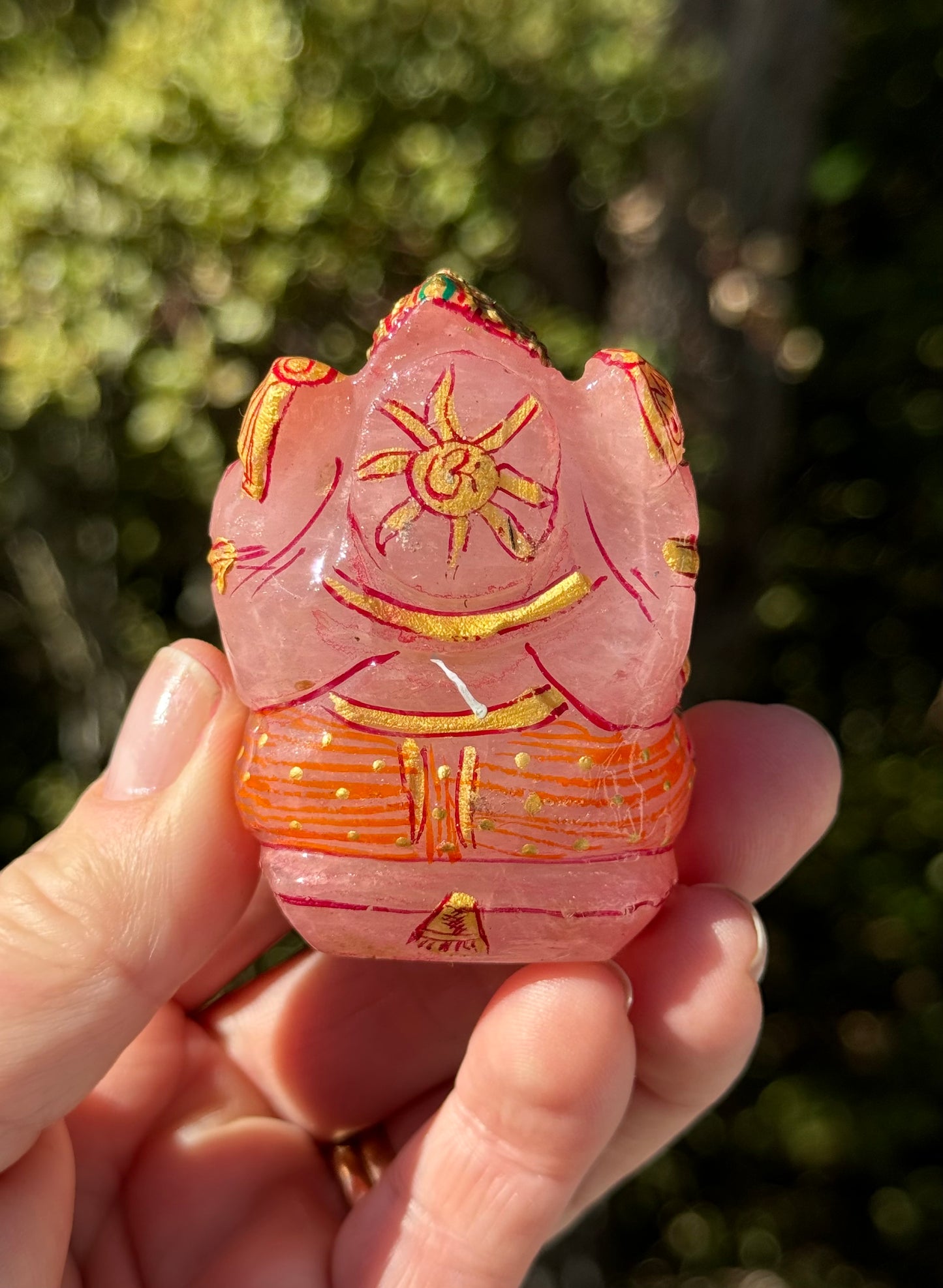 Ganesha, hand painted Rose Quartz