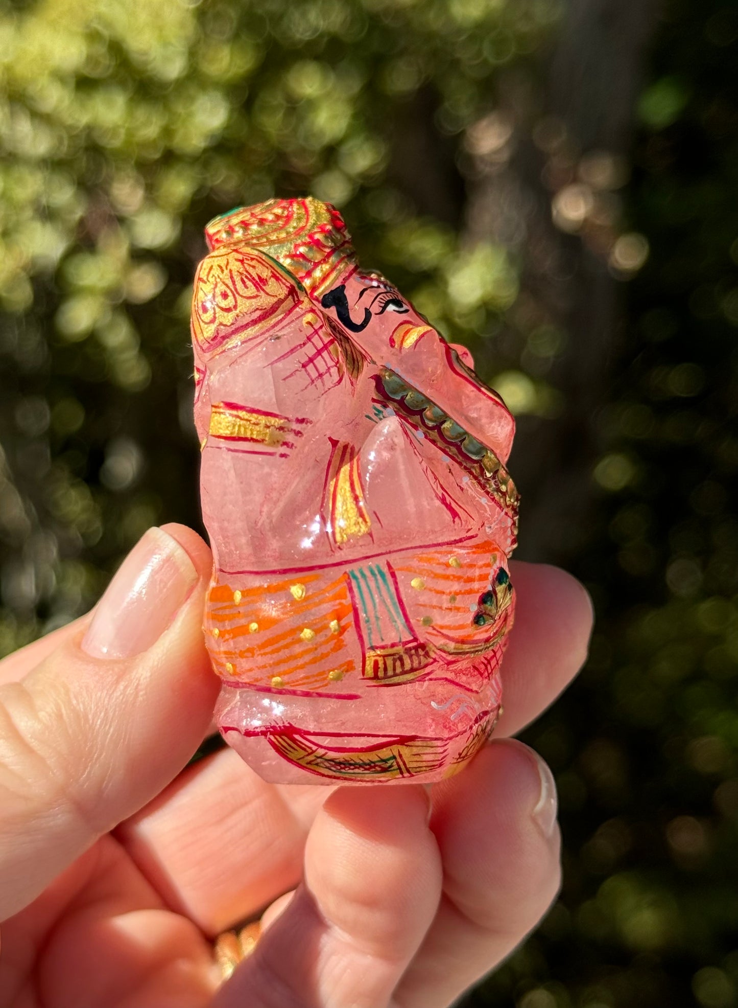 Ganesha, hand painted Rose Quartz