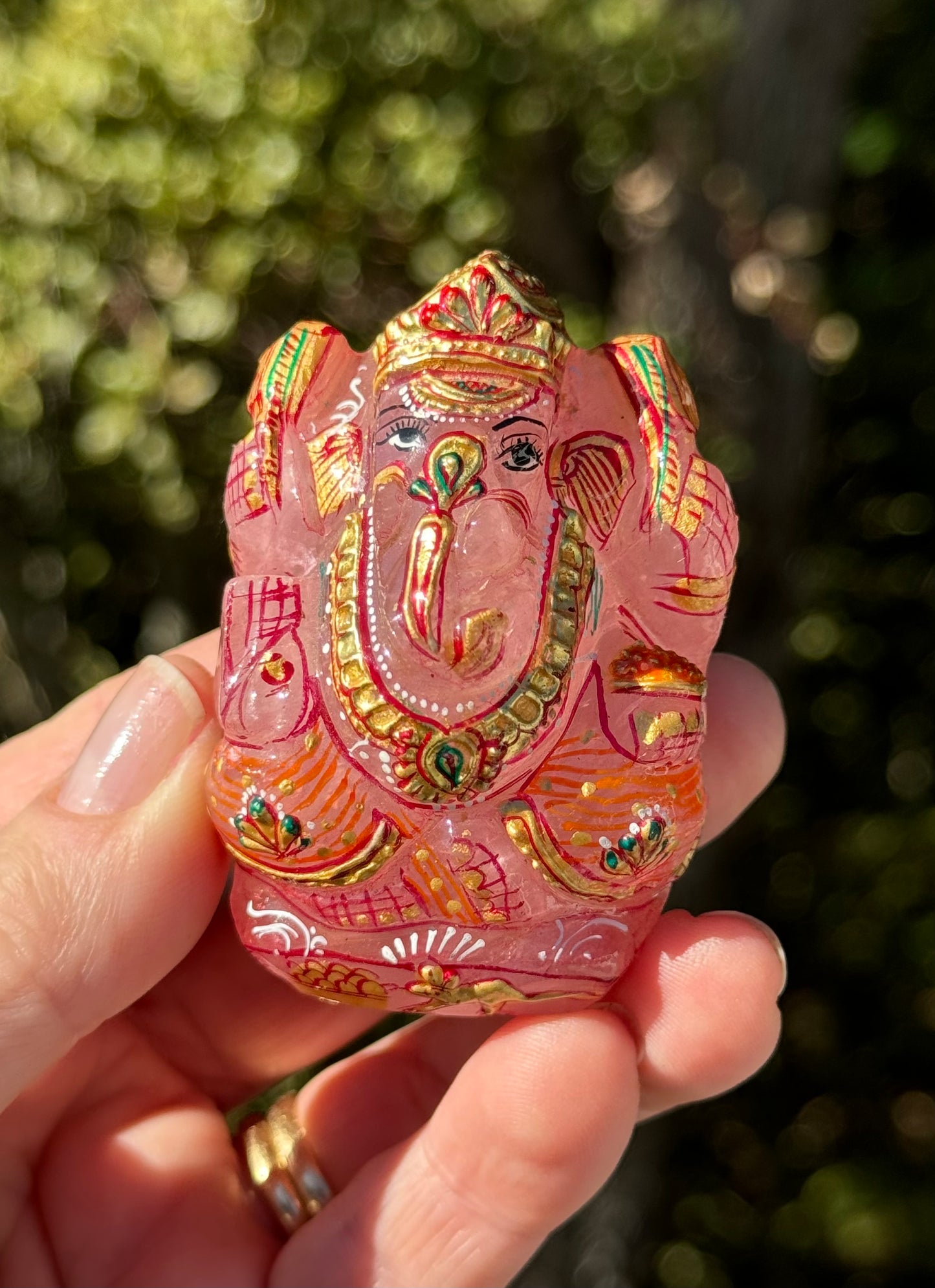 Ganesha, hand painted Rose Quartz