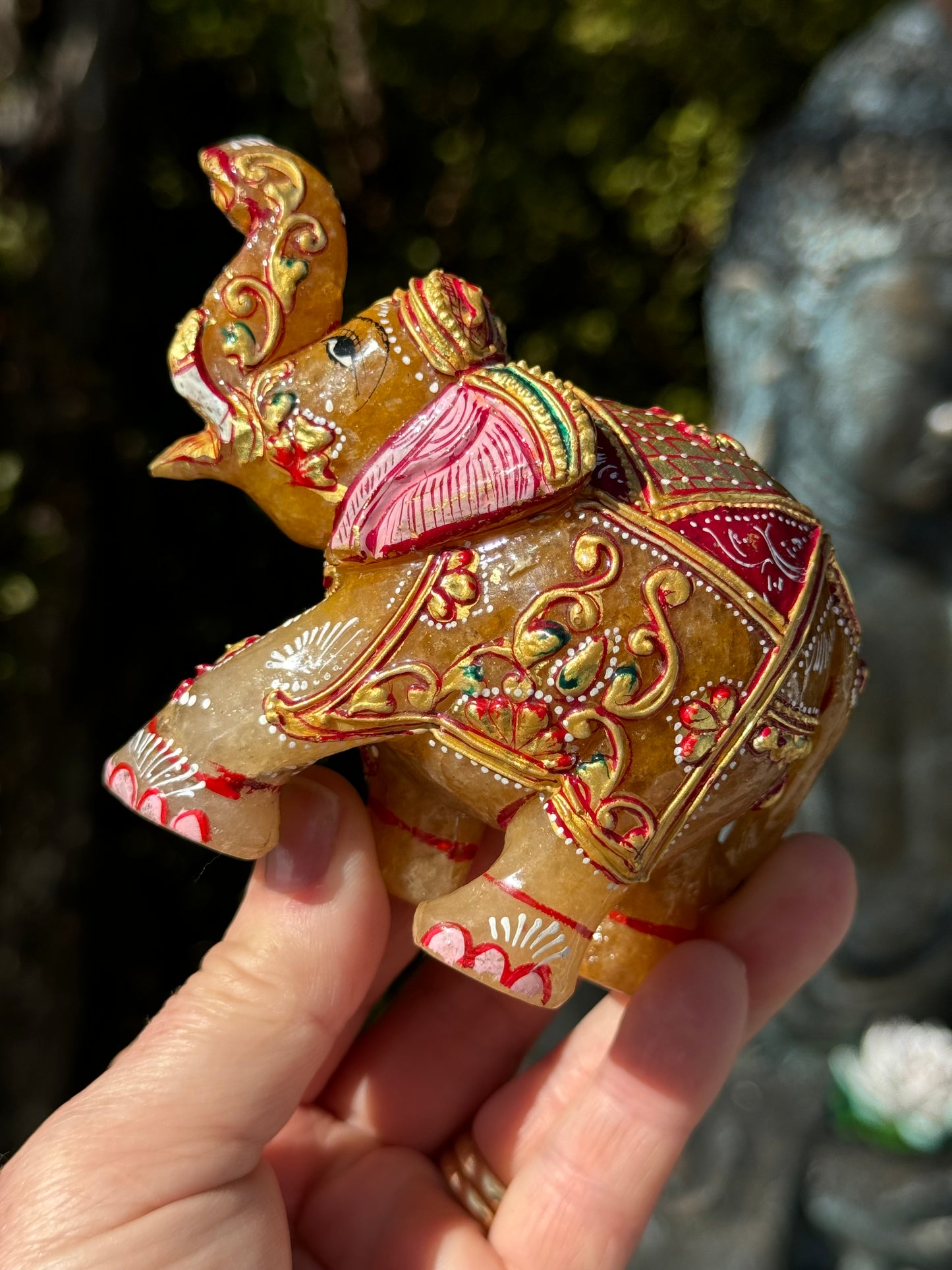 Orange Aventurine Elephant, Hand Painted