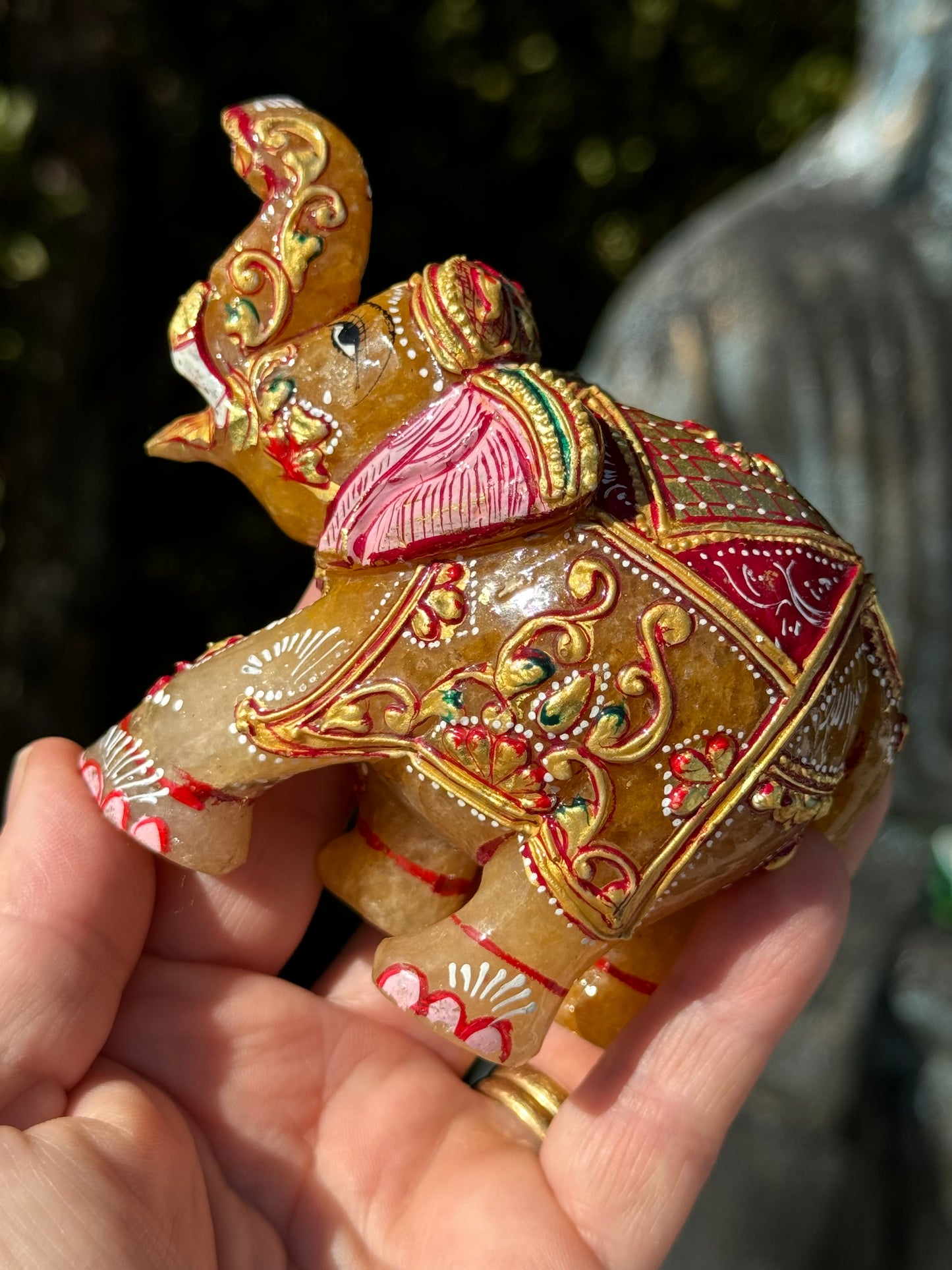 Orange Aventurine Elephant, Hand Painted