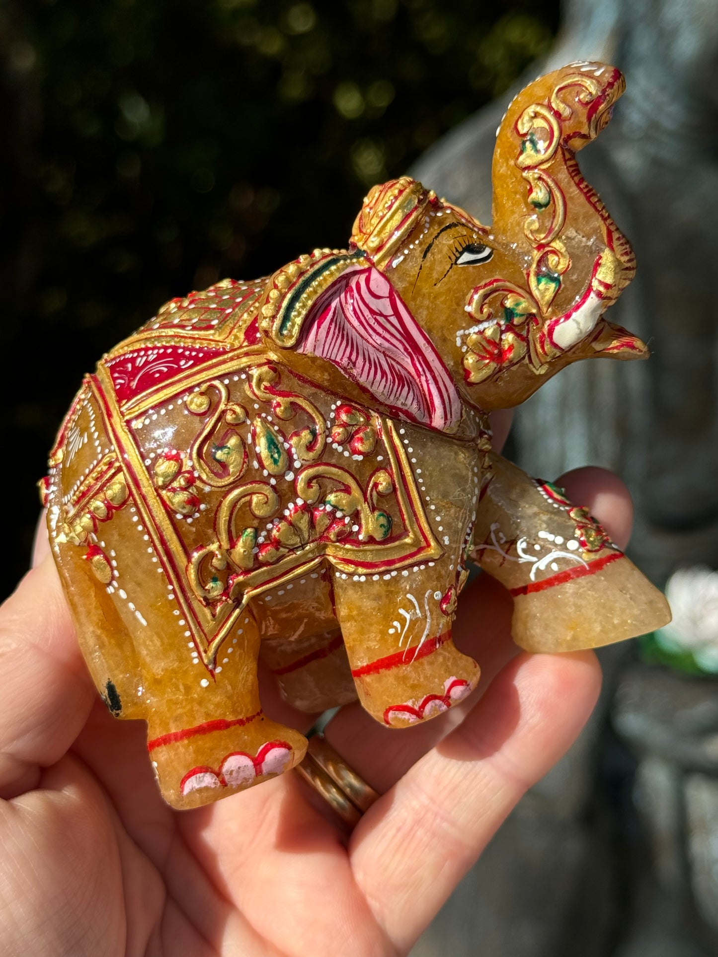 Orange Aventurine Elephant, Hand Painted