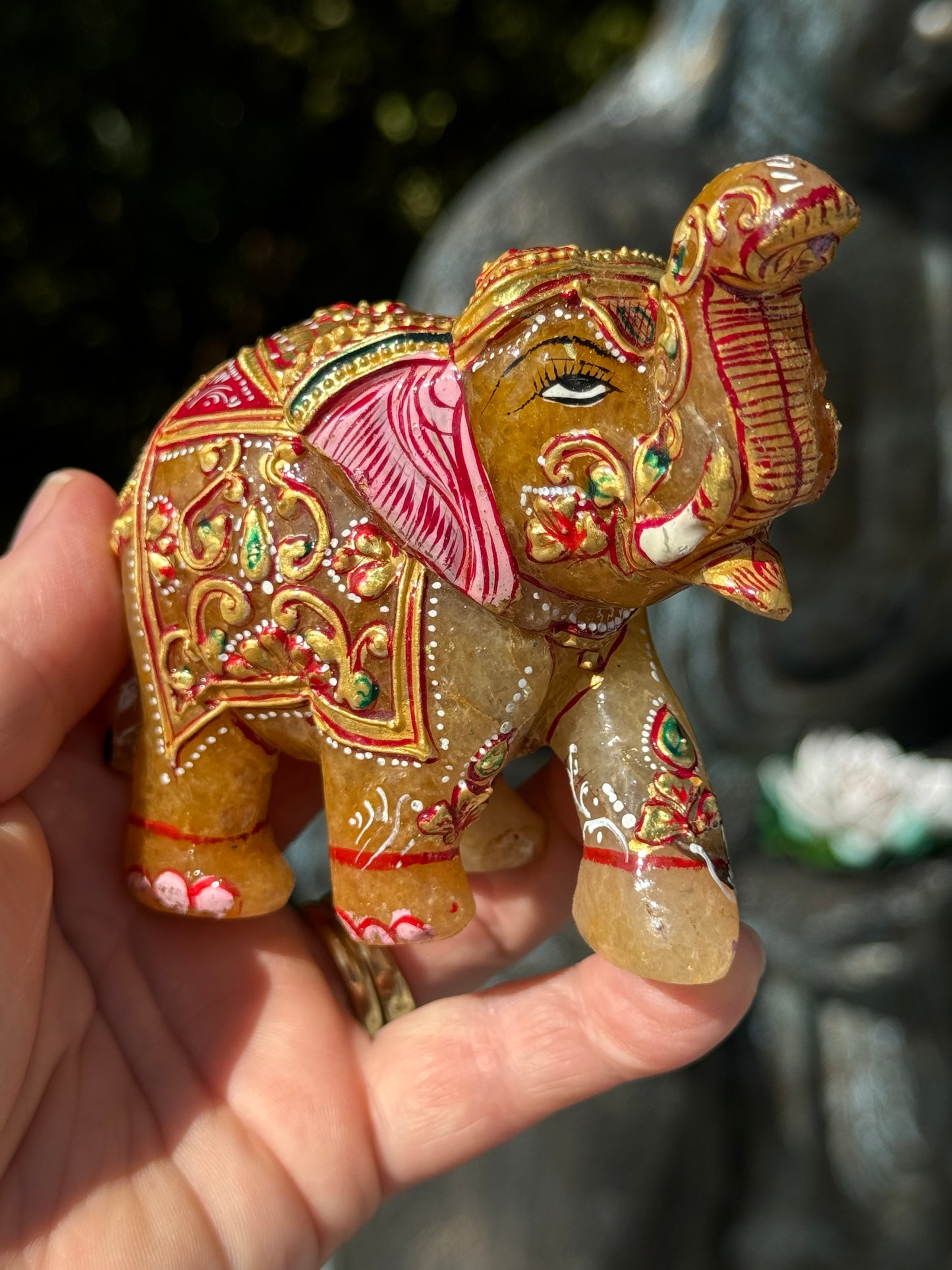 Orange Aventurine Elephant, Hand Painted