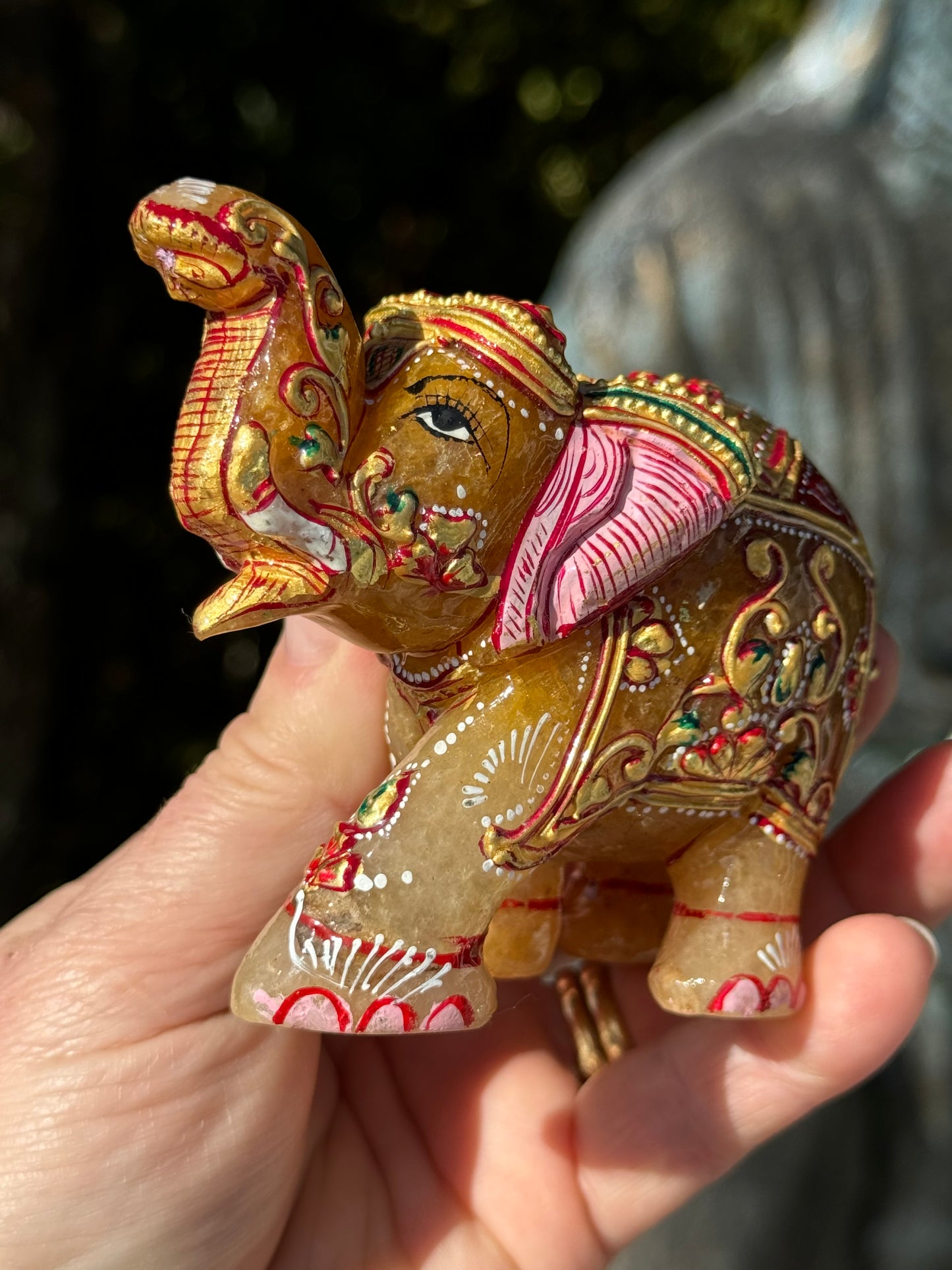 Orange Aventurine Elephant, Hand Painted