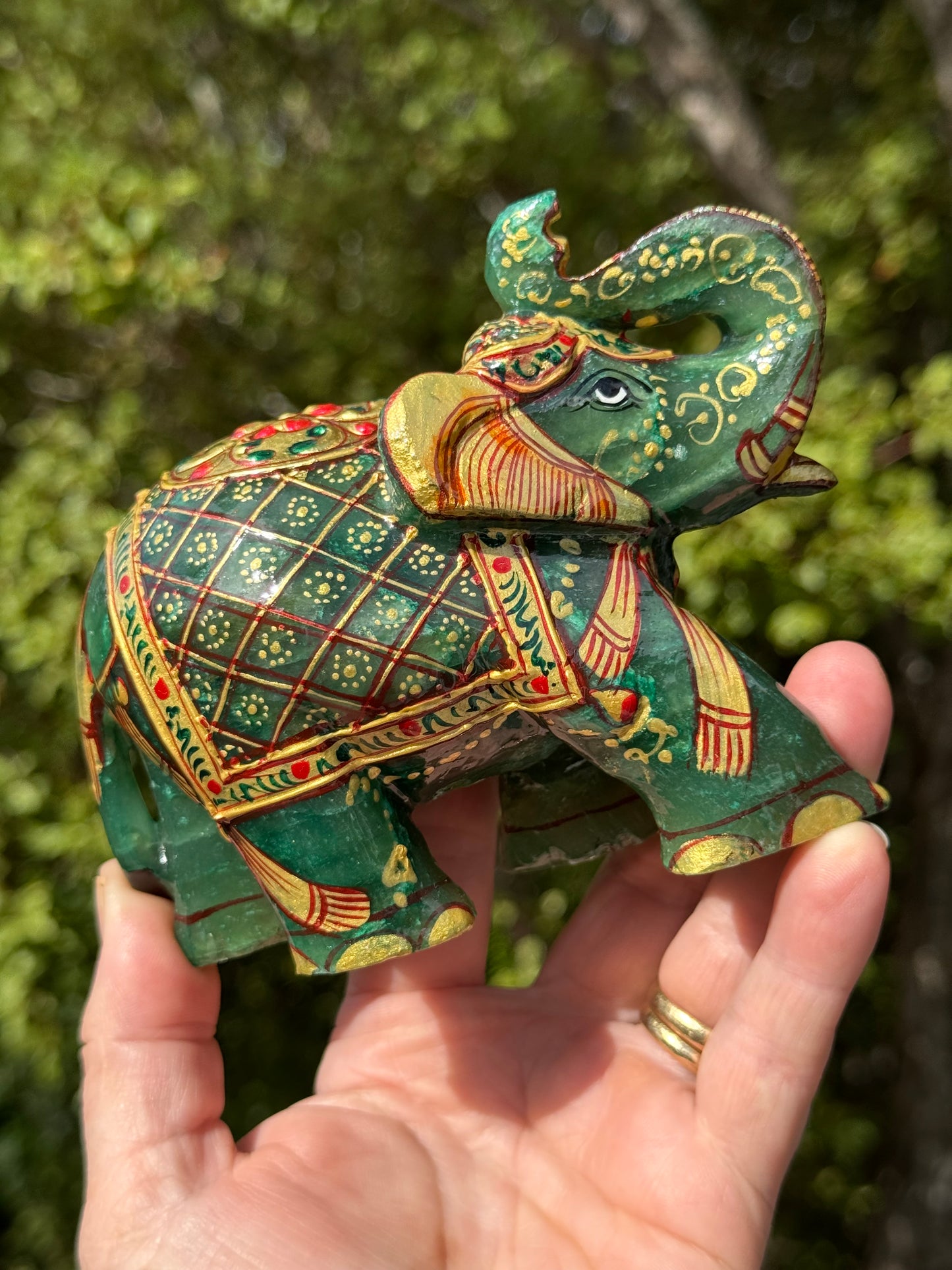 Green Aventurine Elephant, Hand Painted