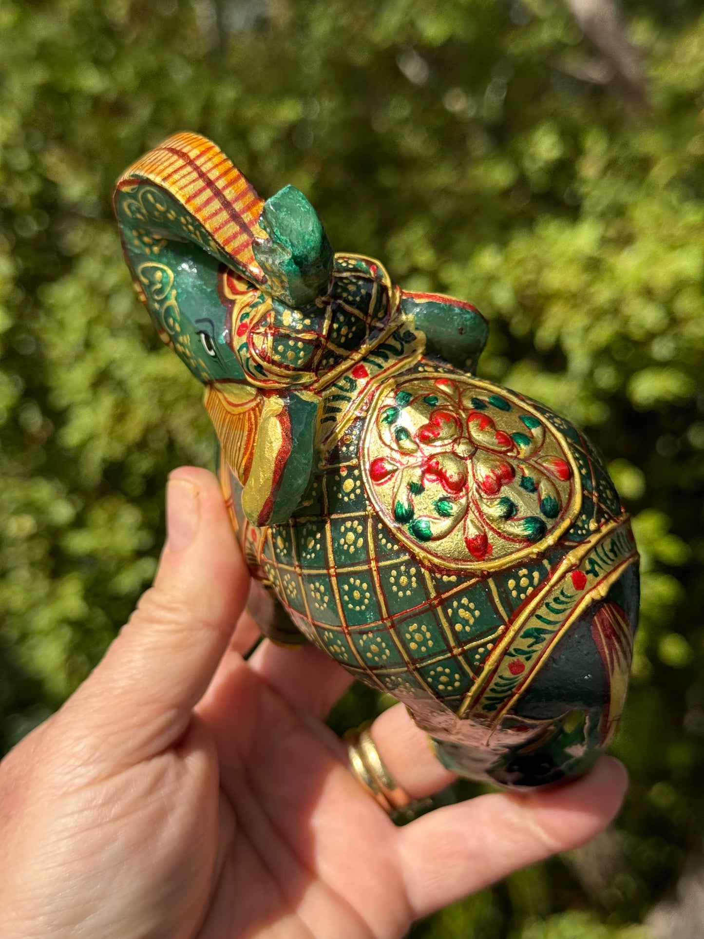 Green Aventurine Elephant, Hand Painted