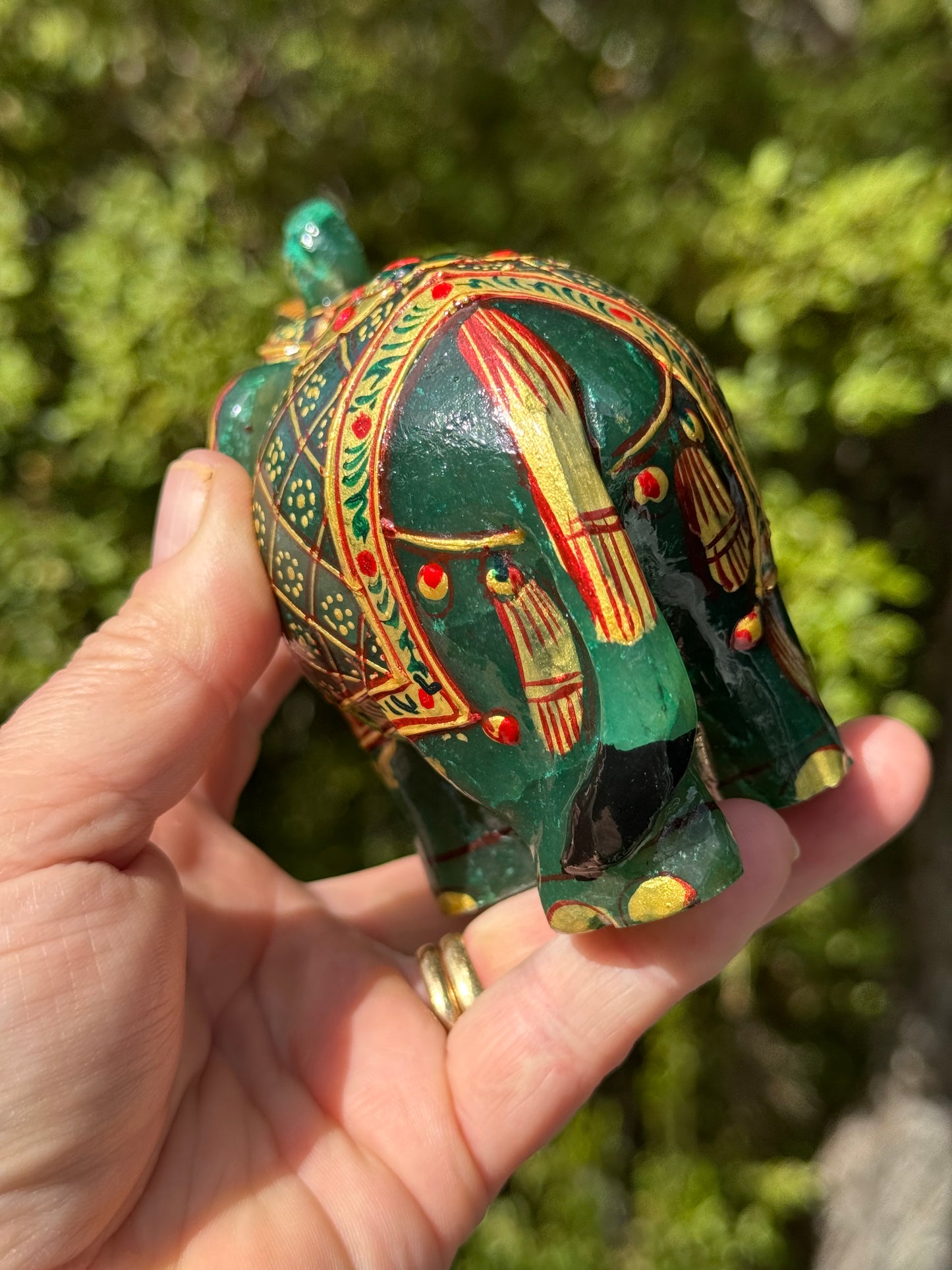 Green Aventurine Elephant, Hand Painted