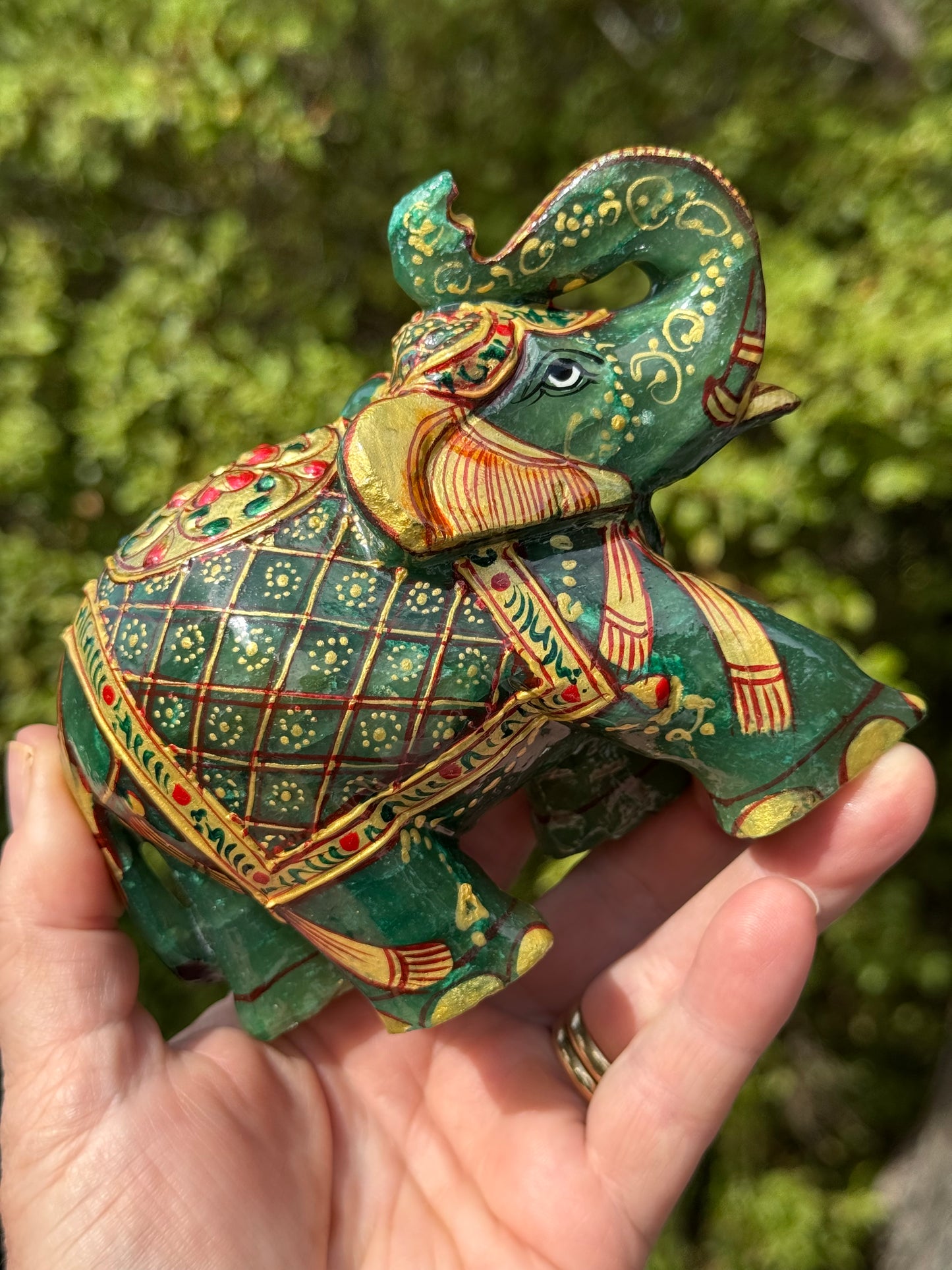 Green Aventurine Elephant, Hand Painted