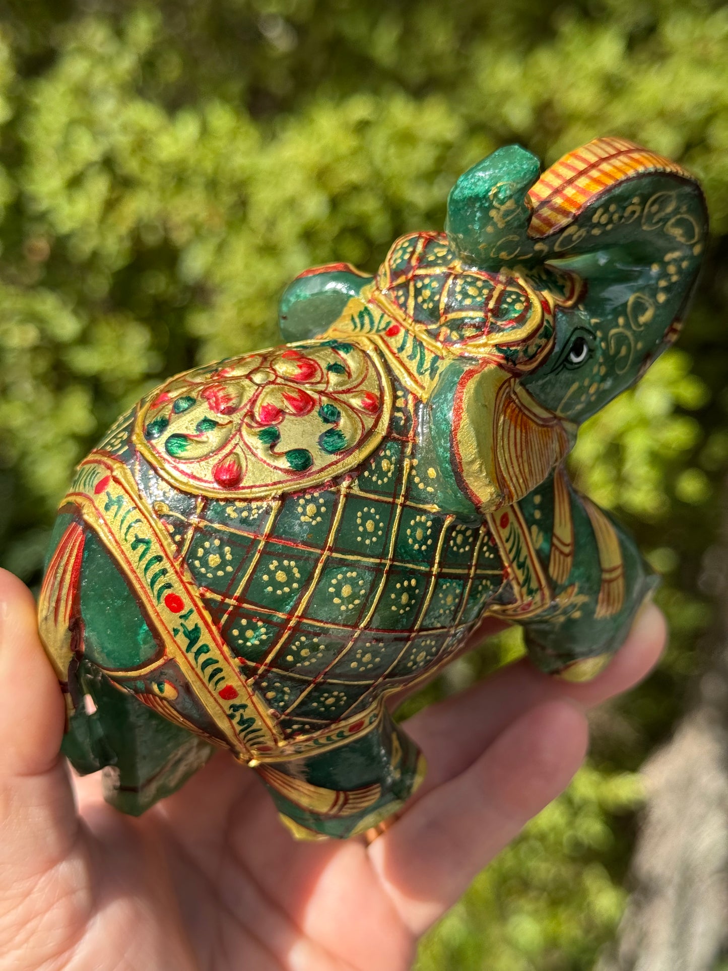 Green Aventurine Elephant, Hand Painted