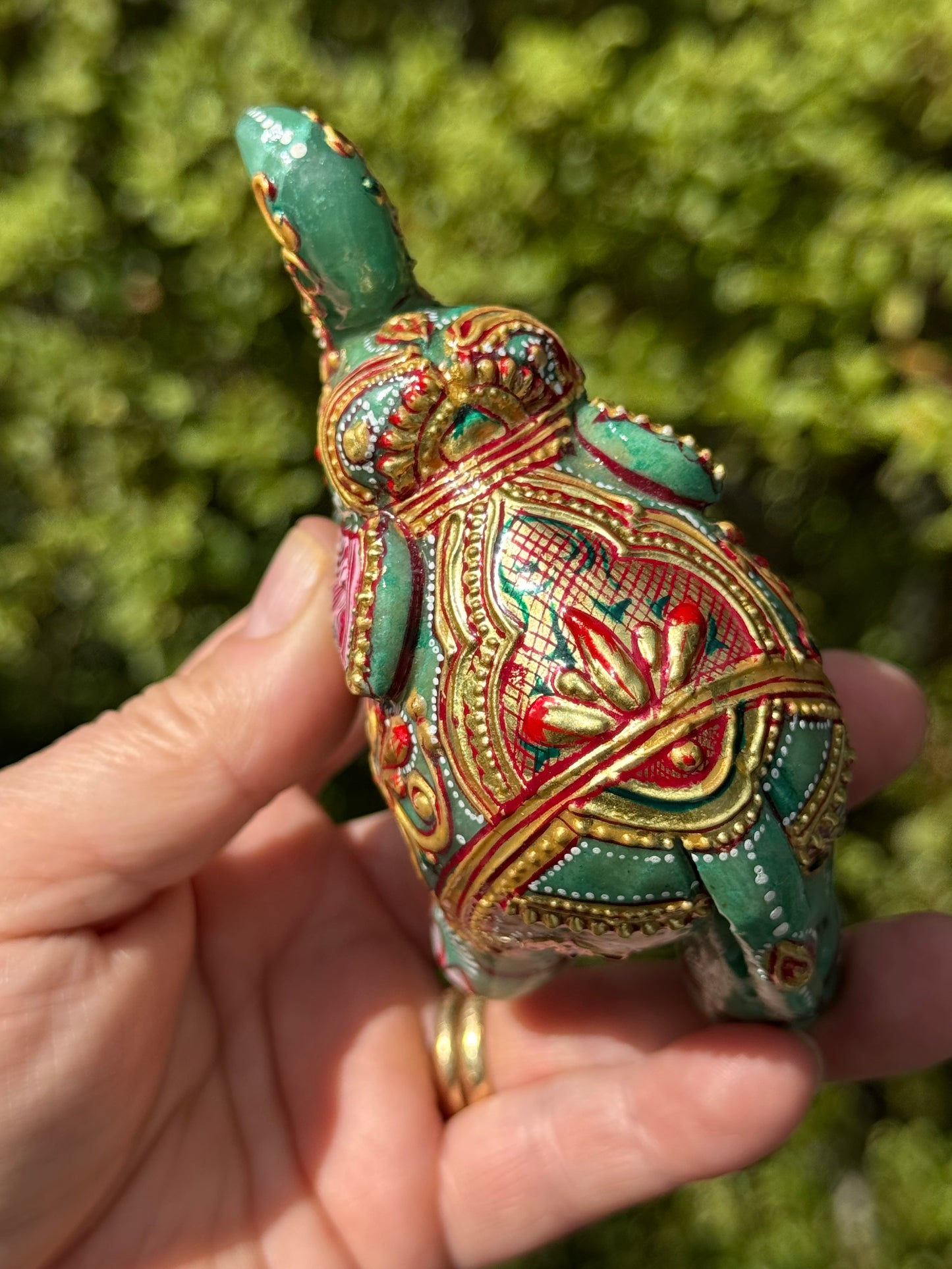 Green and Orange Aventurine mix Elephant, Hand Painted