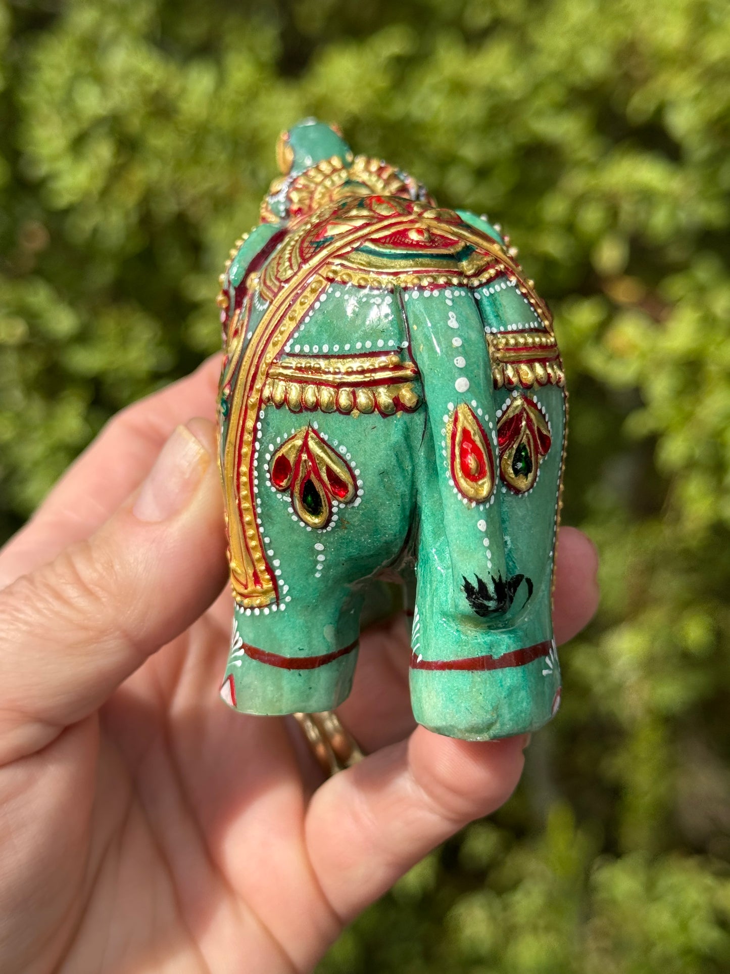 Green and Orange Aventurine mix Elephant, Hand Painted