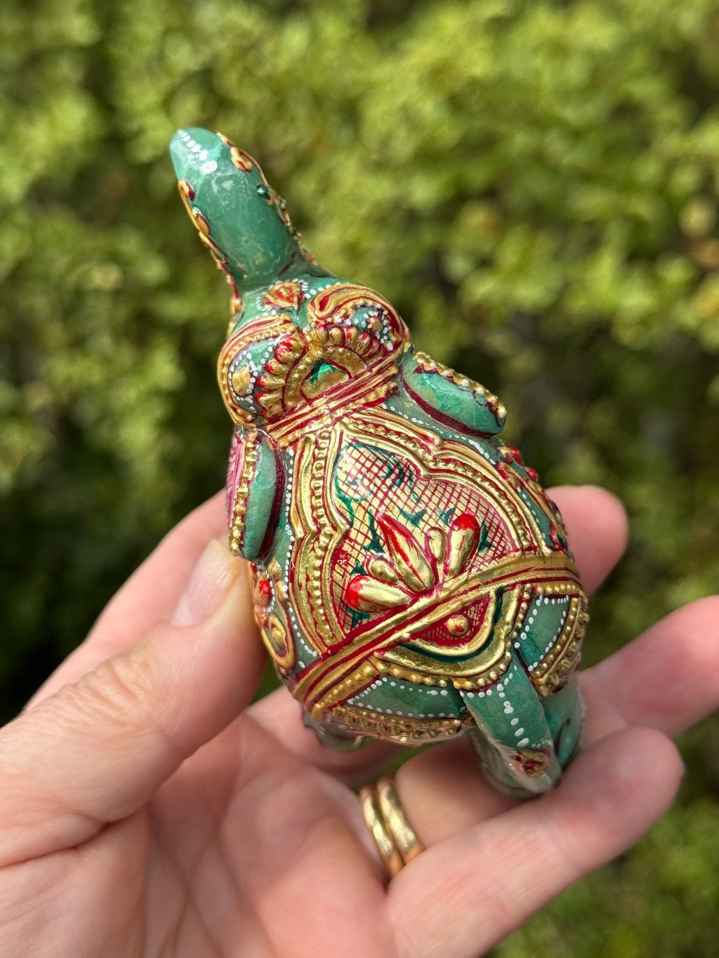 Green and Orange Aventurine mix Elephant, Hand Painted
