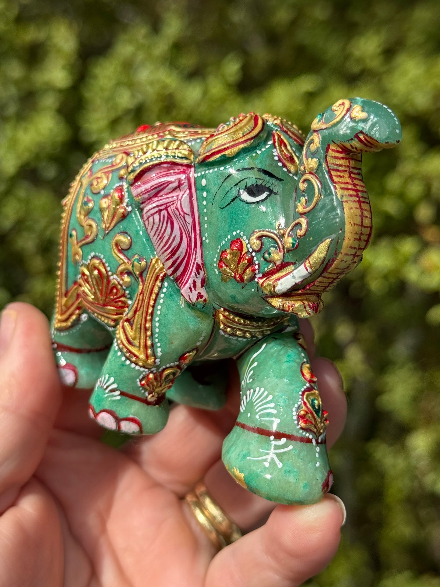 Green and Orange Aventurine mix Elephant, Hand Painted