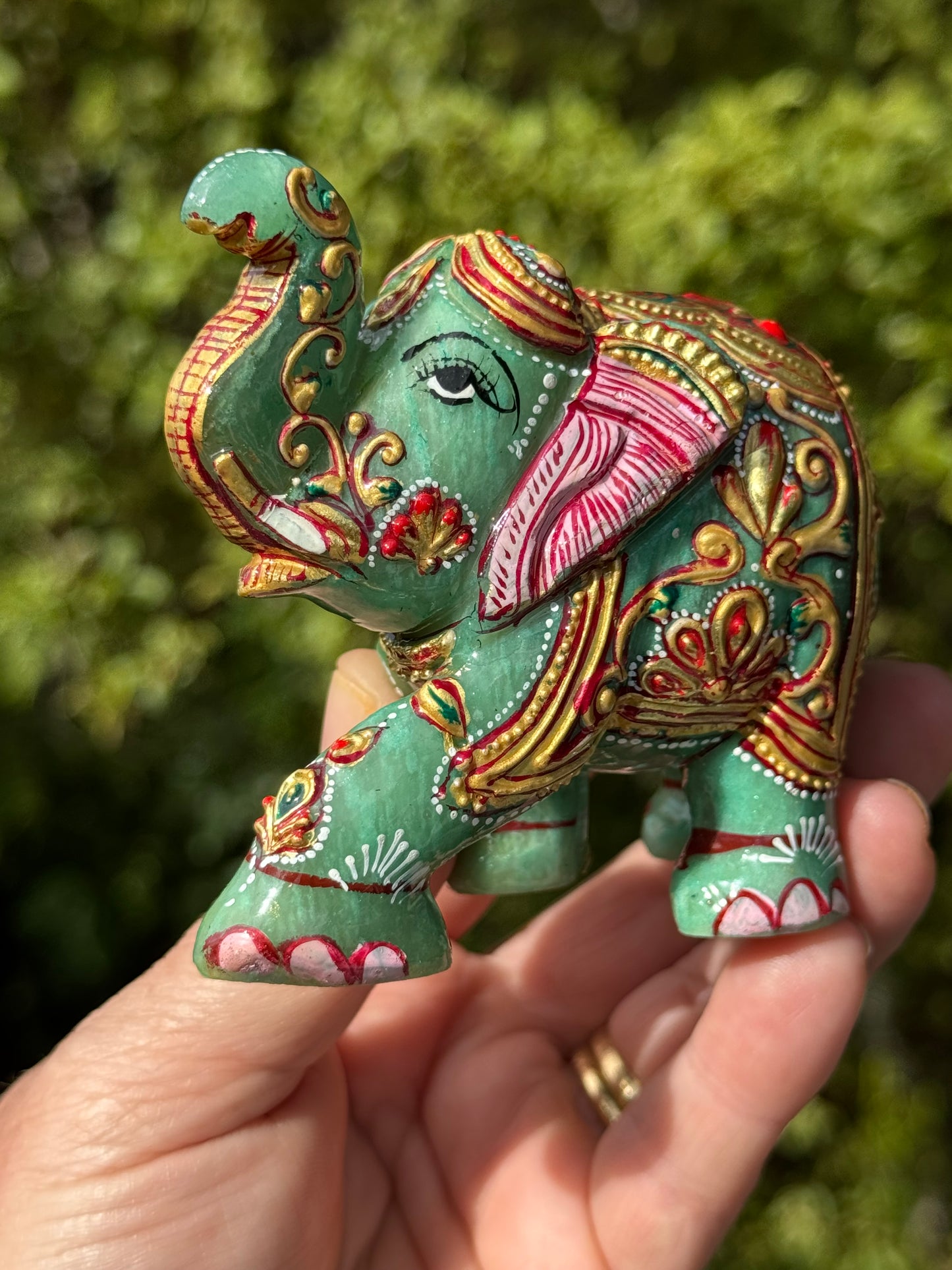 Green and Orange Aventurine mix Elephant, Hand Painted