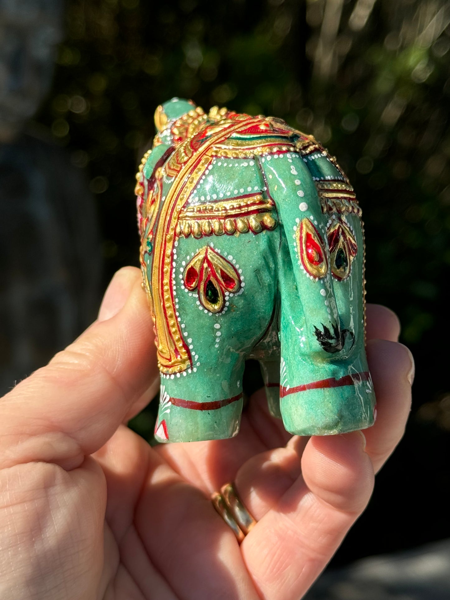 Green Aventurine Elephant, Hand Painted