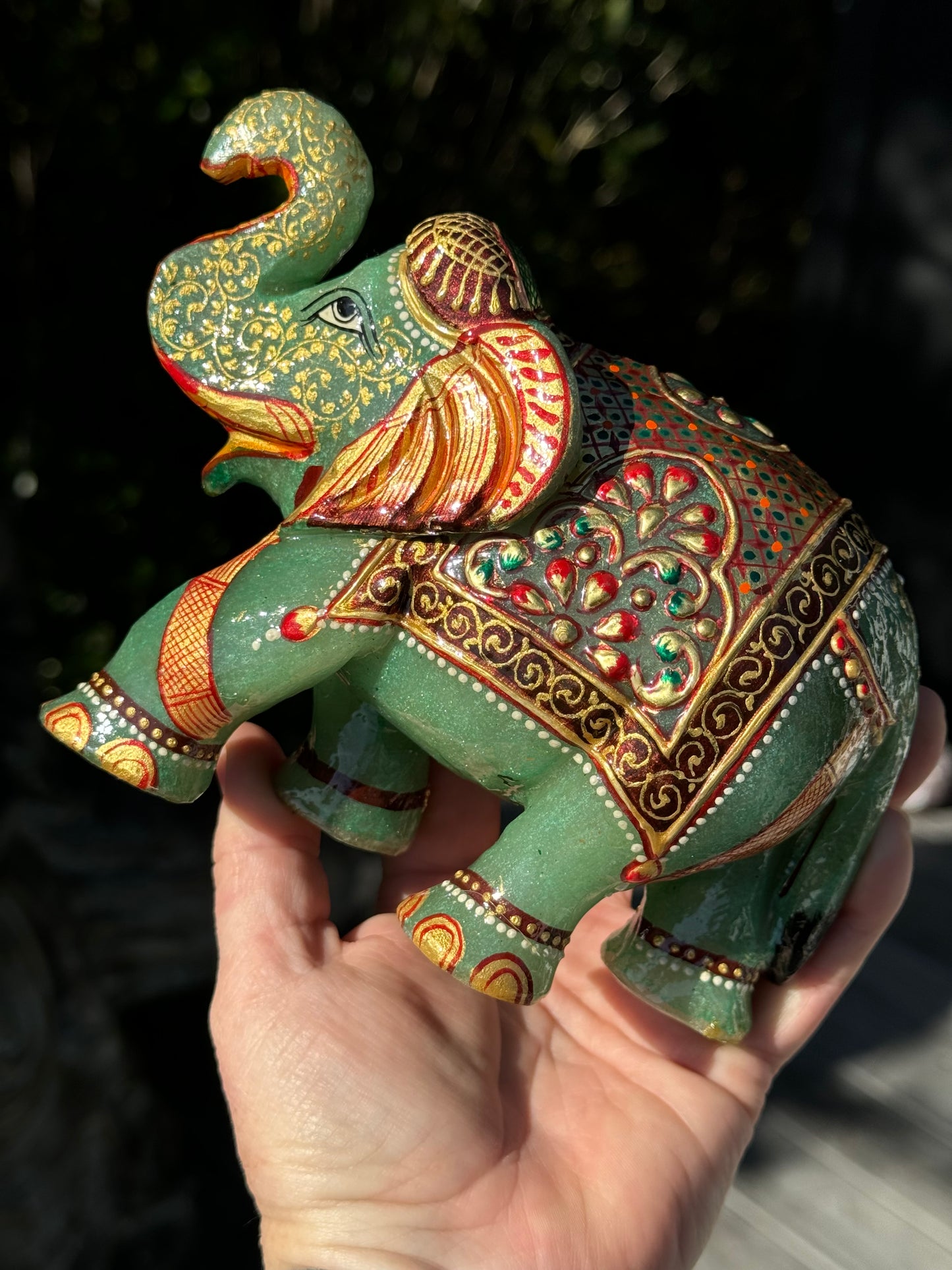 Green Aventurine Elephant, Hand Painted