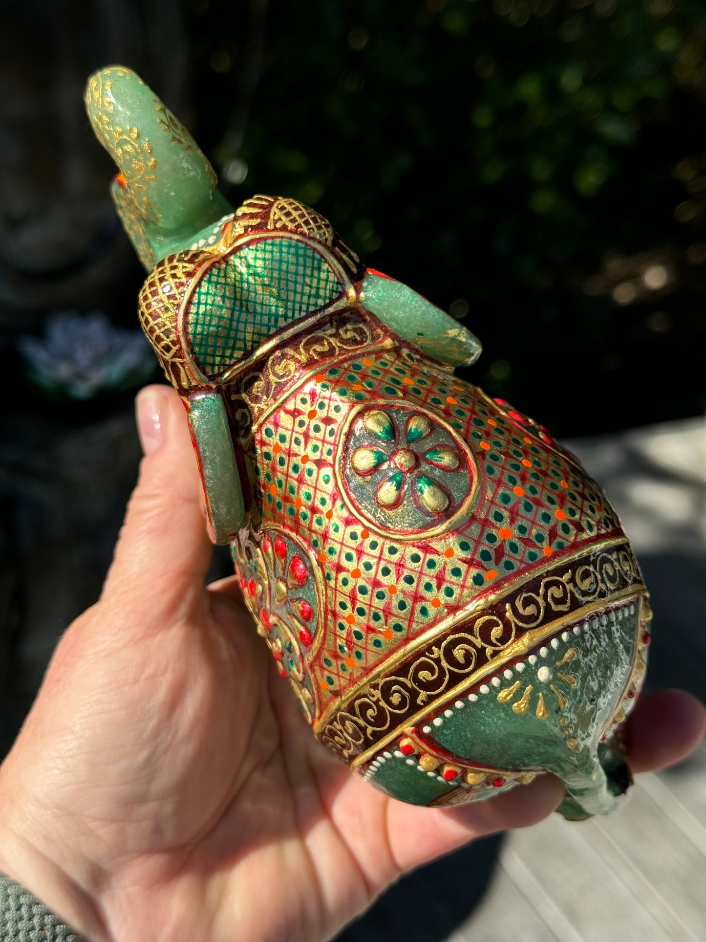 Green Aventurine Elephant, Hand Painted