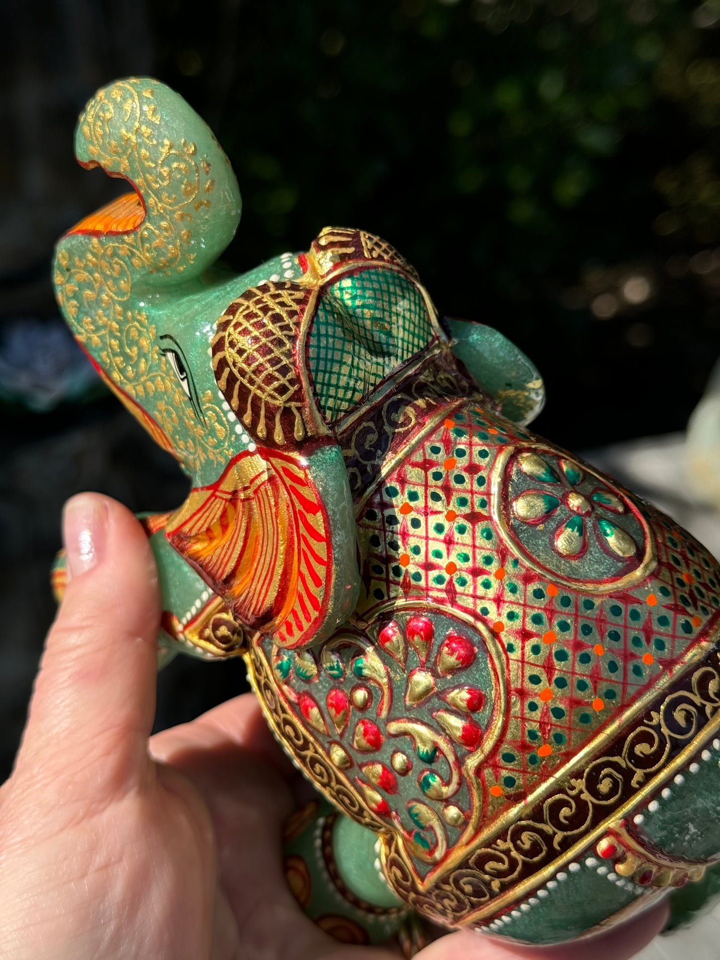 Green Aventurine Elephant, Hand Painted