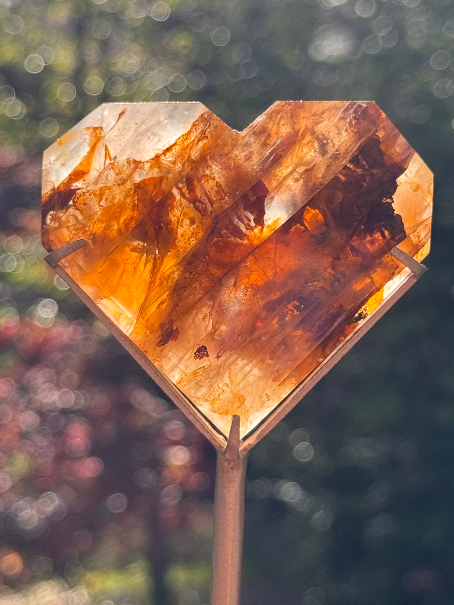 Golden Healer and Girasol Quartz Faceted Heart on a stand