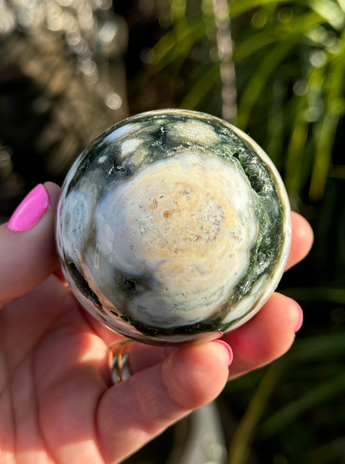 Gorgeous Rare Orbicular Ocean Jasper Sphere with Druzy – Old Stock, 6th Vein