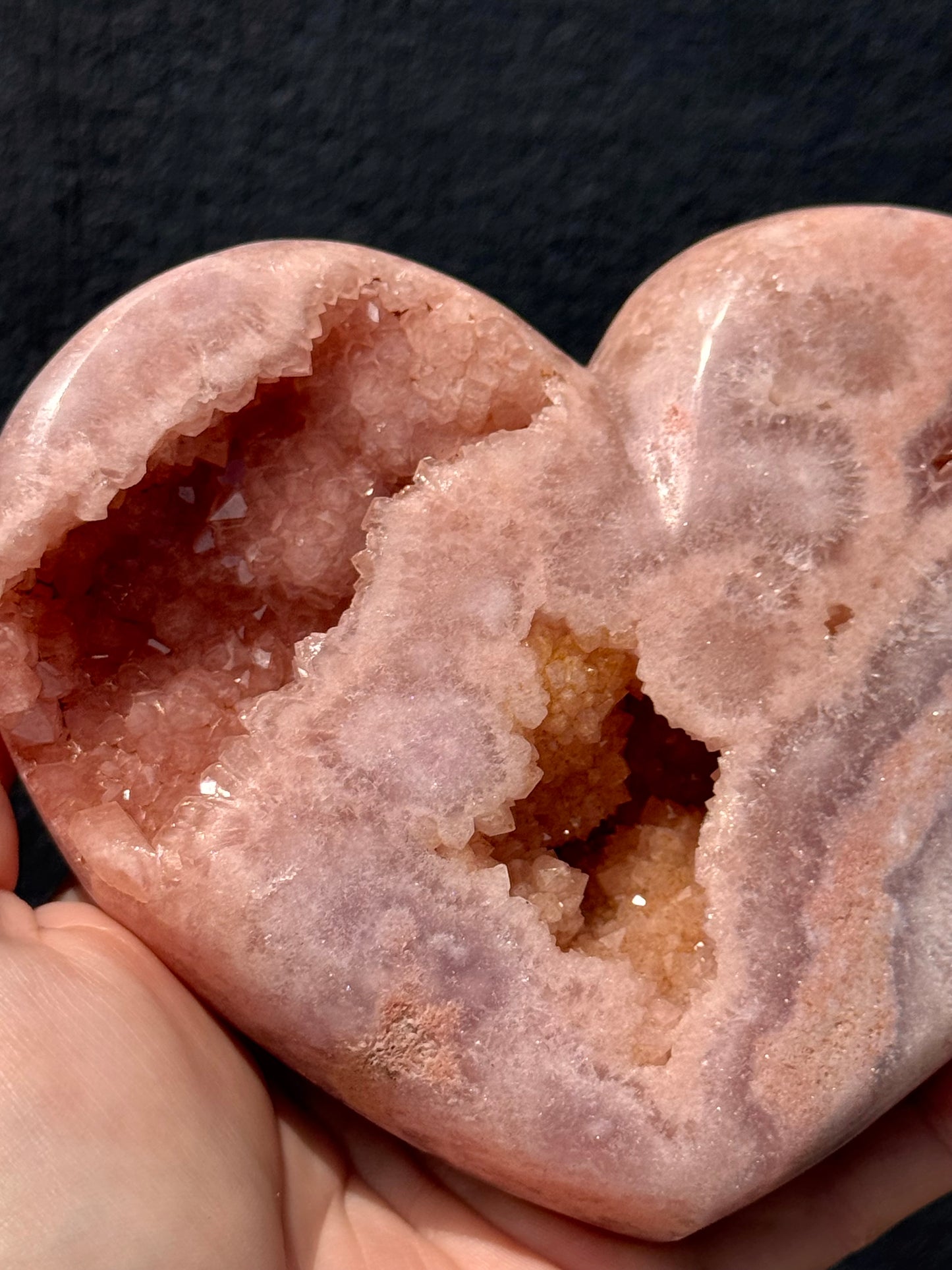 Pink Amethyst carved Heart - Rare Druze Pockets