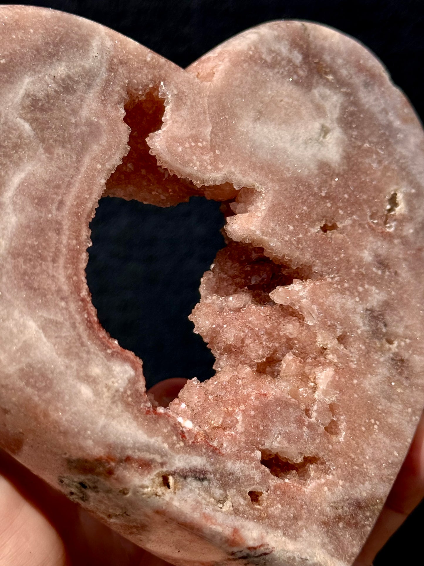 Pink Amethyst carved Heart - Rare Druze Pockets