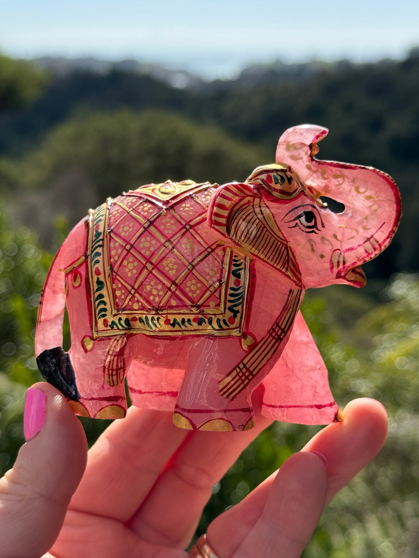 Rose Quartz Elephant, Hand Painted