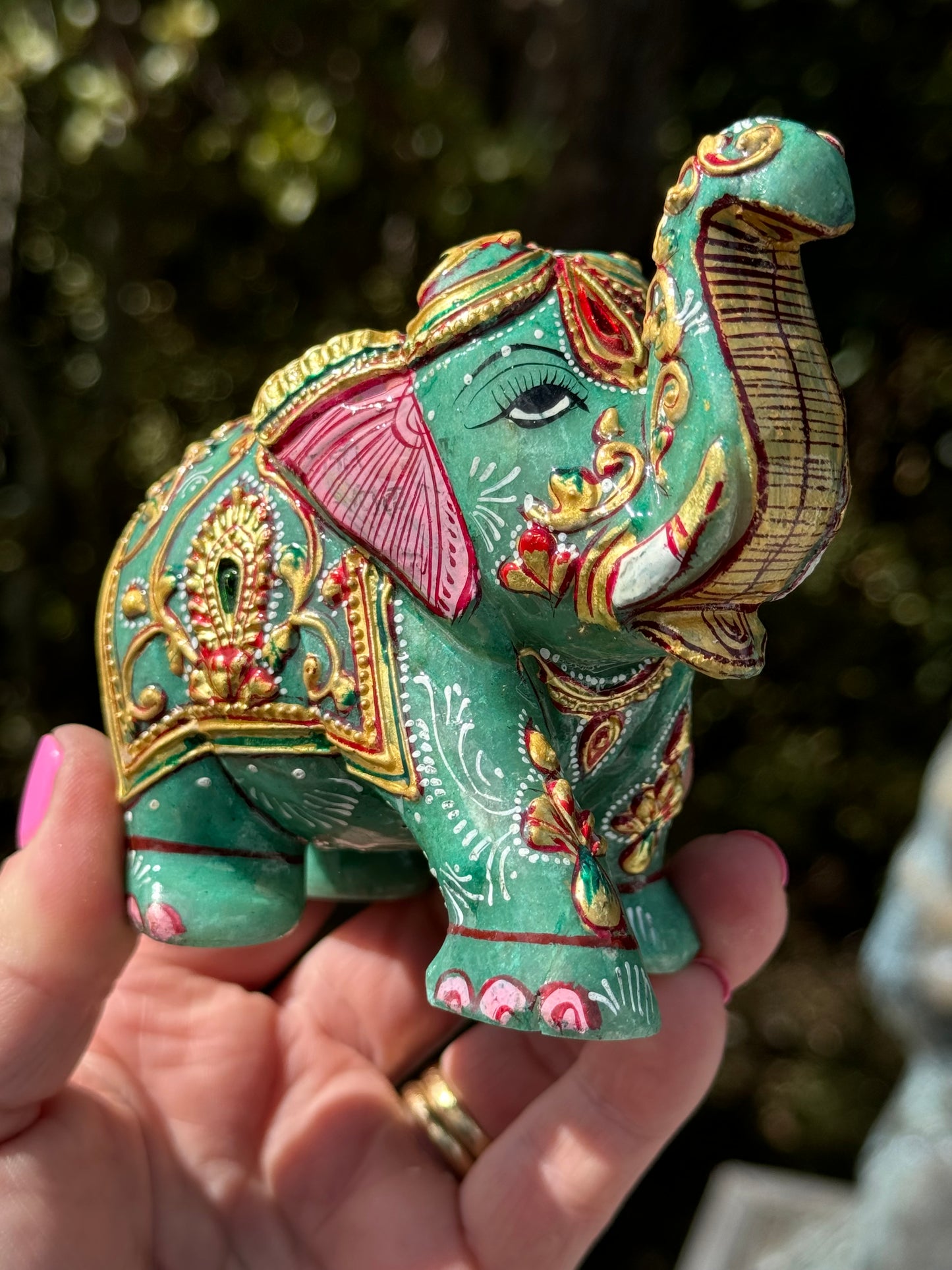 Quartz Elephant, Hand Painted Green