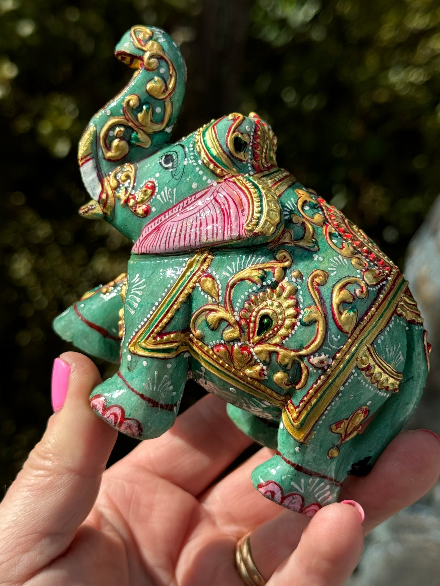 Quartz Elephant, Hand Painted Green
