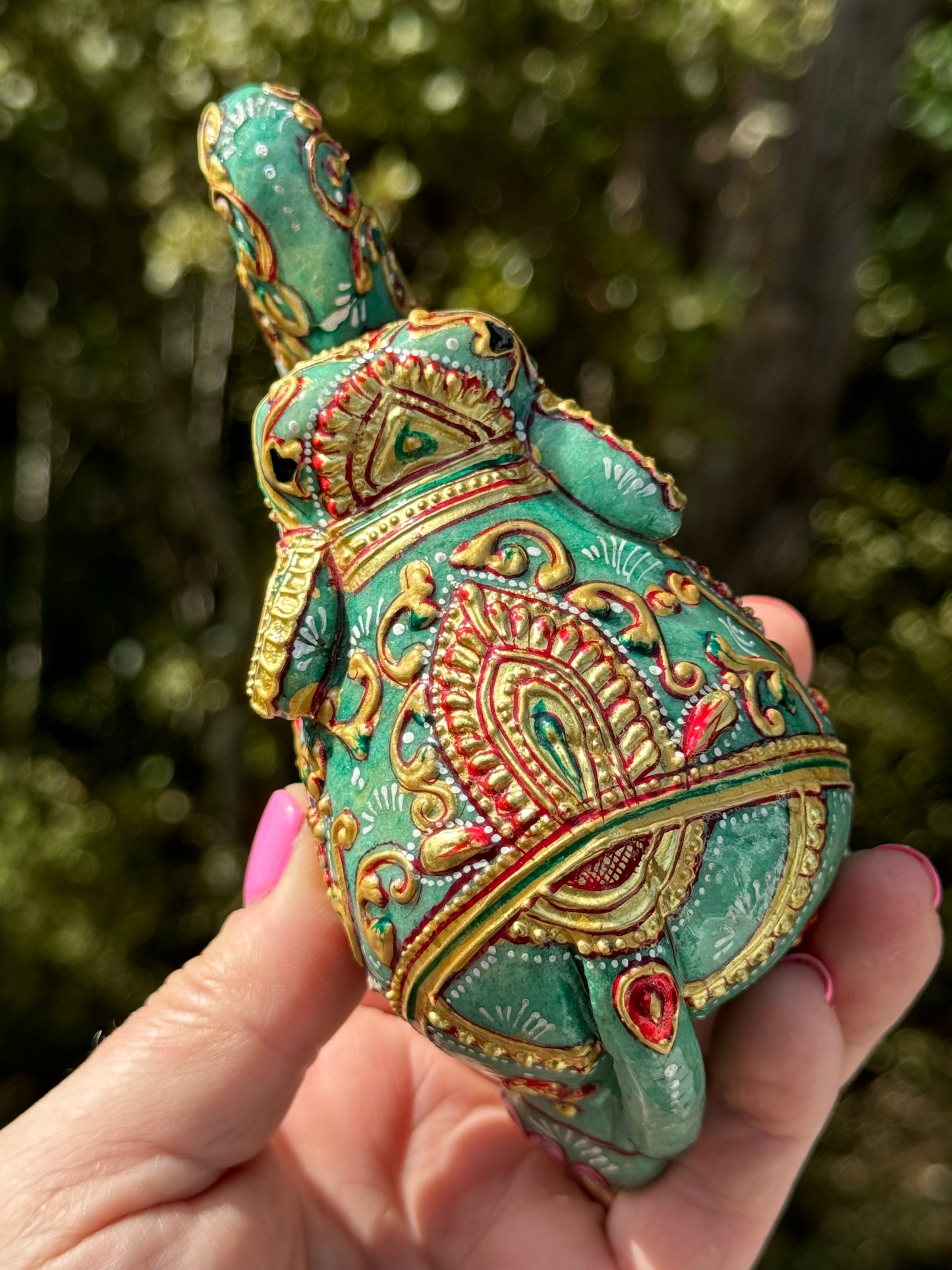 Quartz Elephant, Hand Painted Green