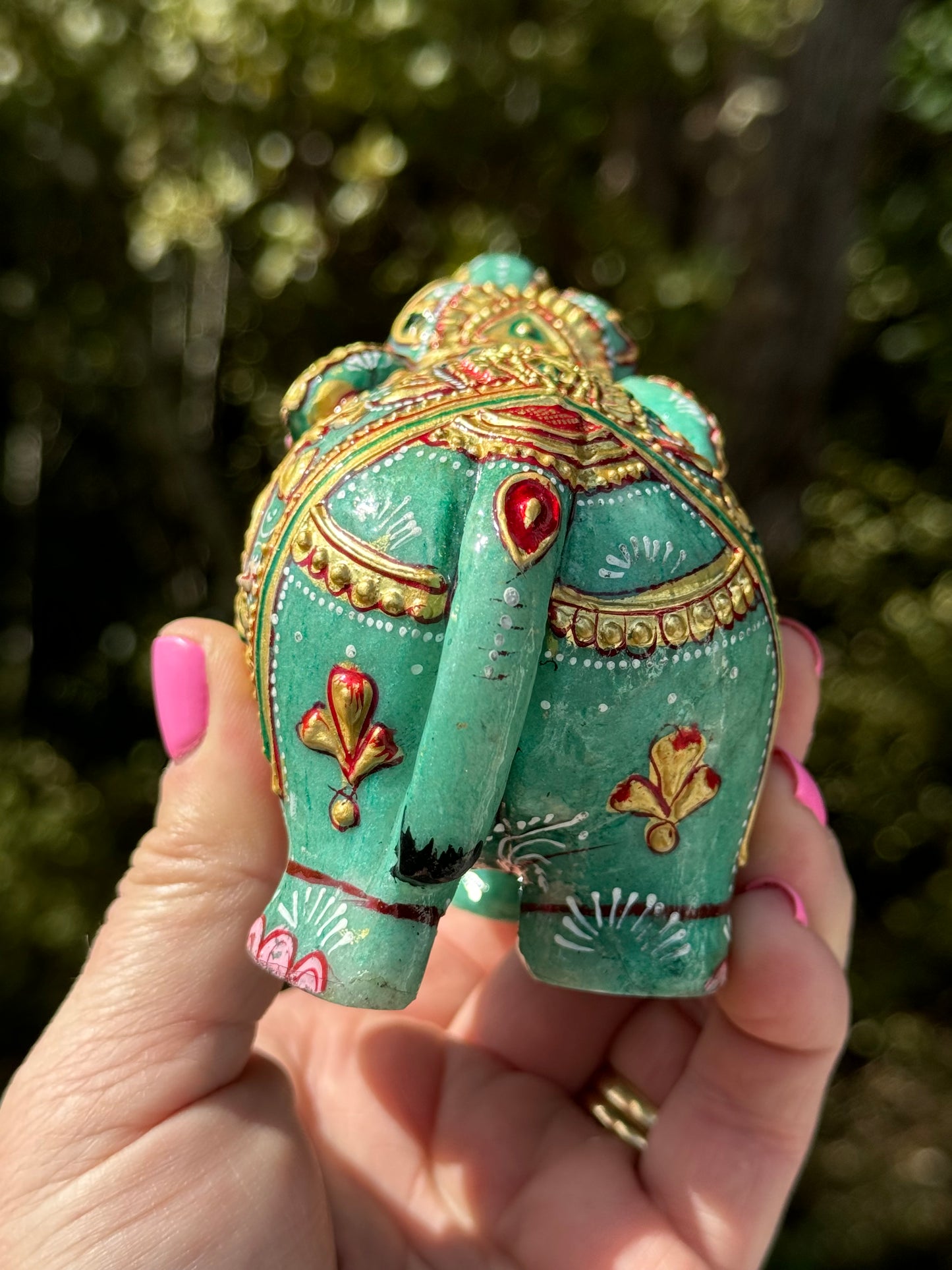 Quartz Elephant, Hand Painted Green