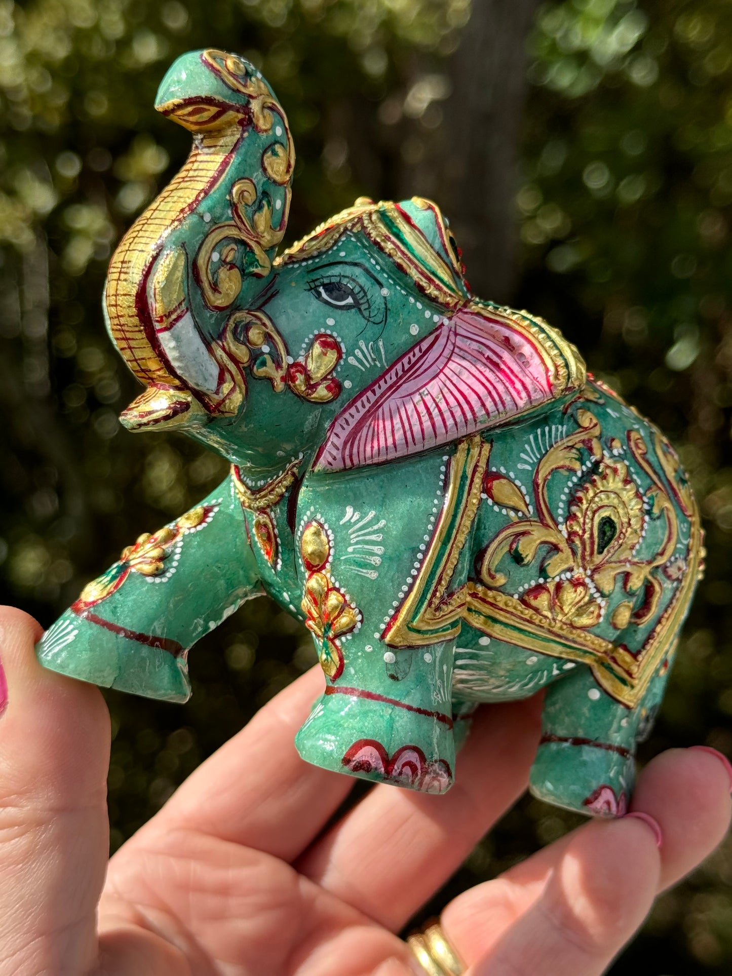 Quartz Elephant, Hand Painted Green