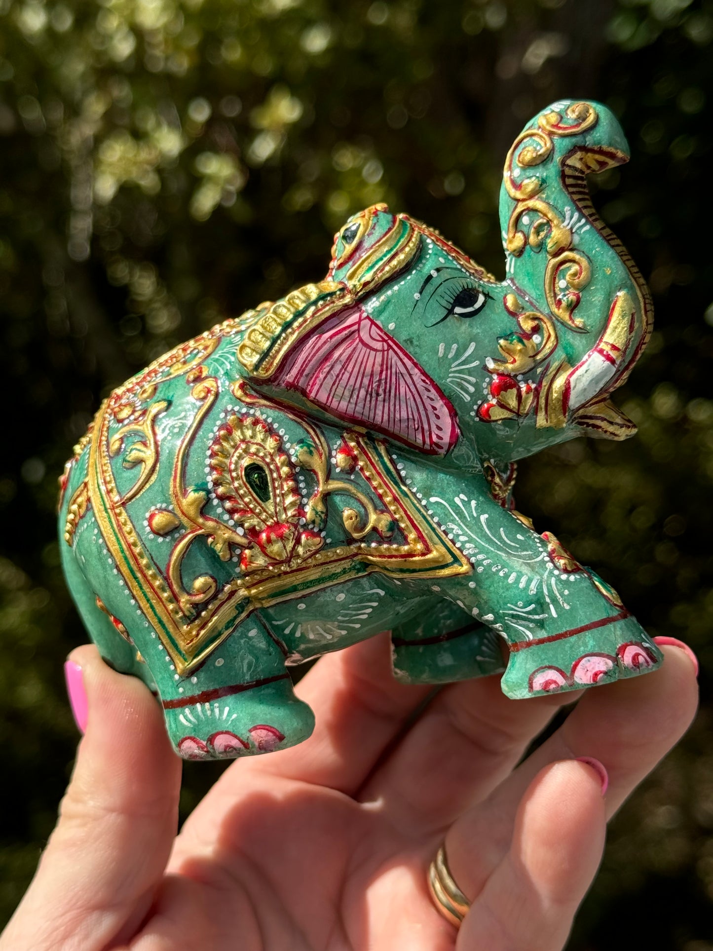 Quartz Elephant, Hand Painted Green