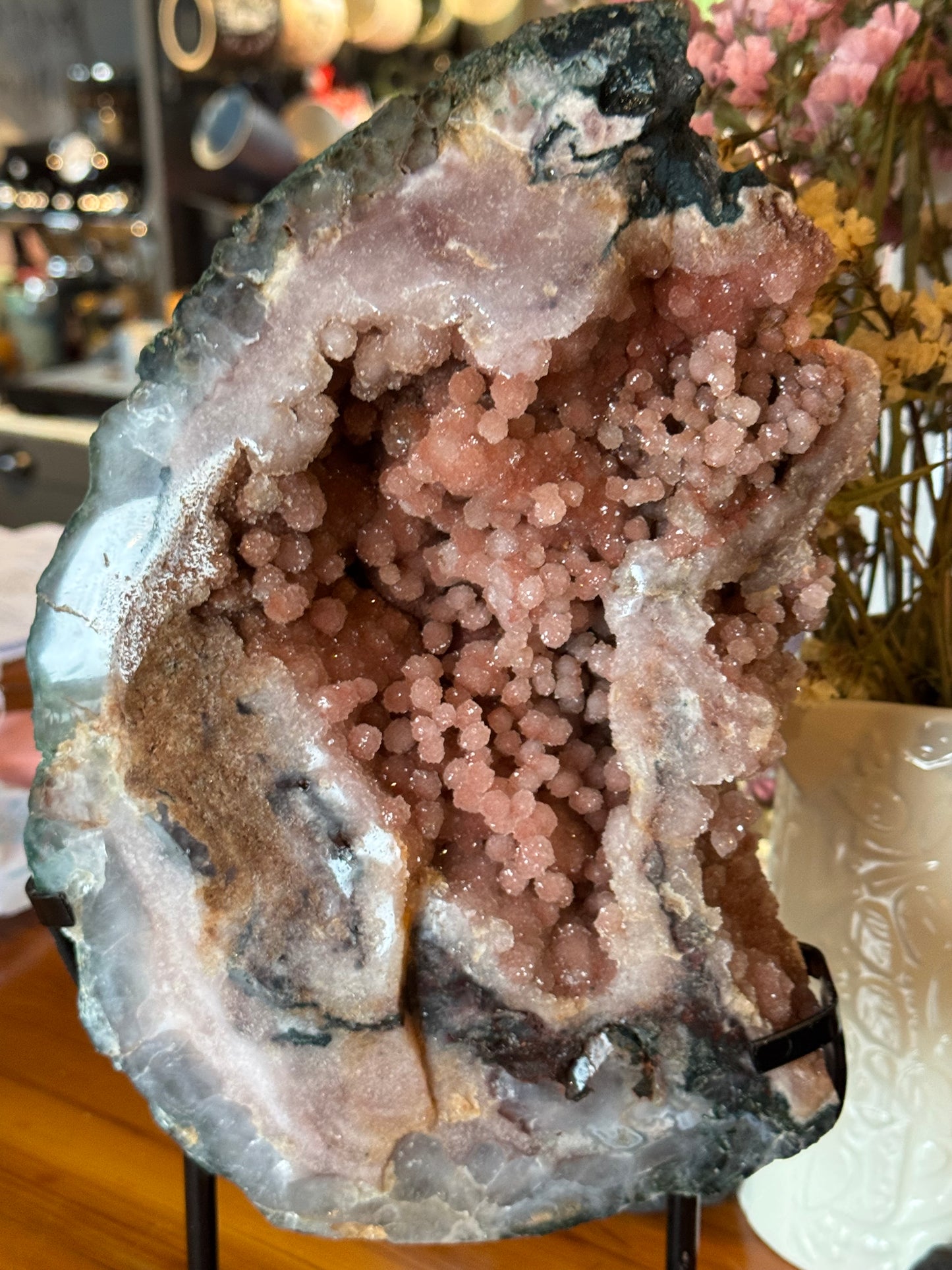 Pink Amethyst, Rare Druze Botryoidal Slice