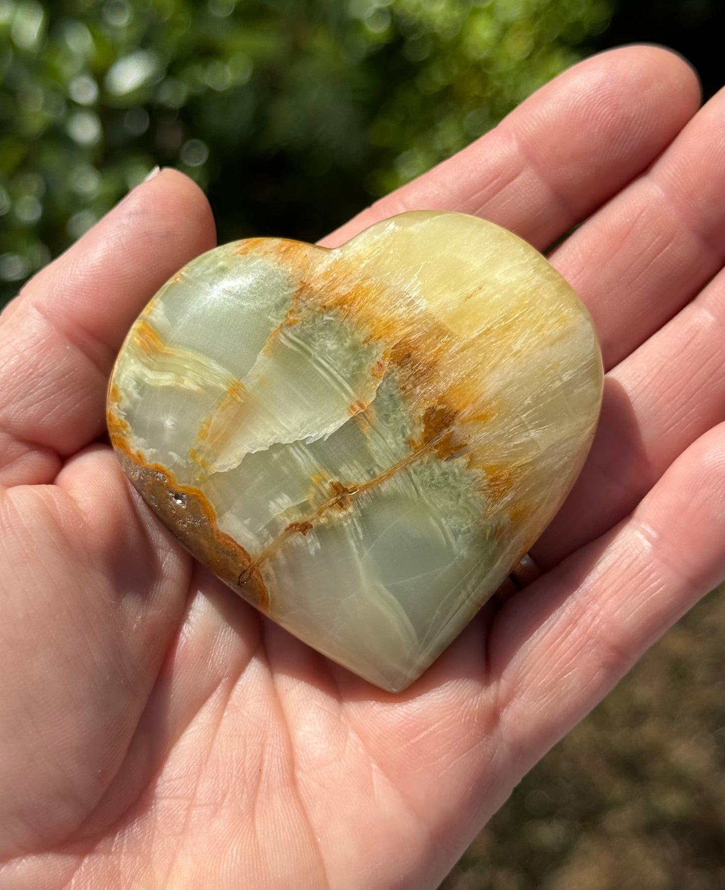 Lemon and Banded Green Calcite Calcite Heart