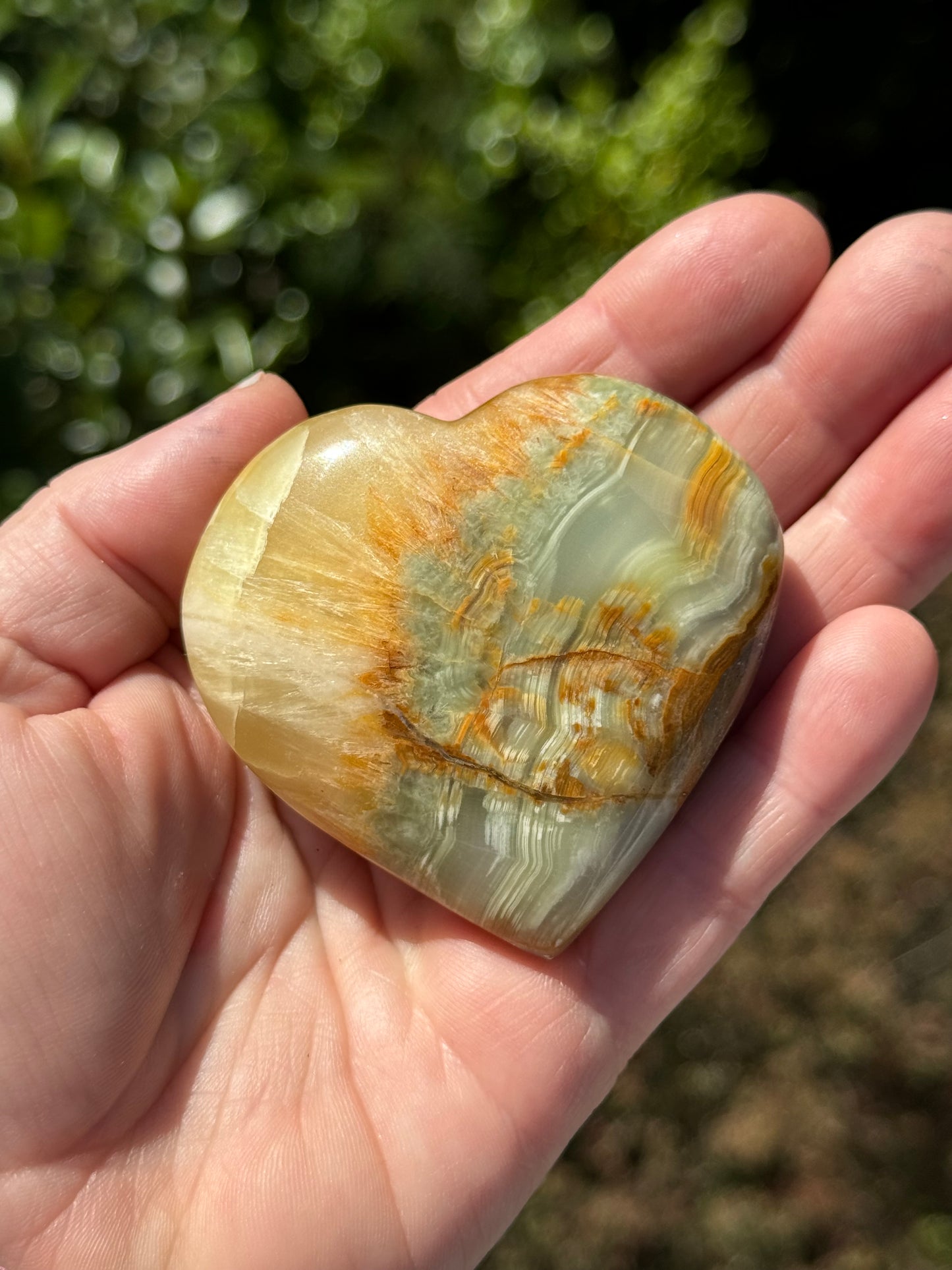 Lemon and Banded Green Calcite Calcite Heart