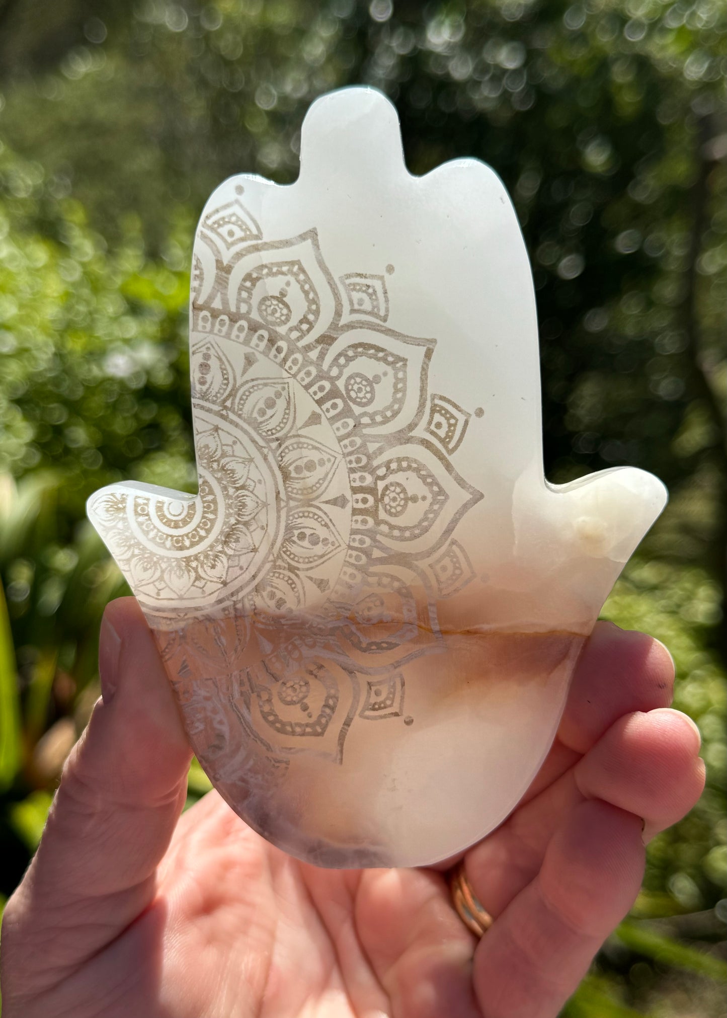 Onyx Hamsa, laser Engraved