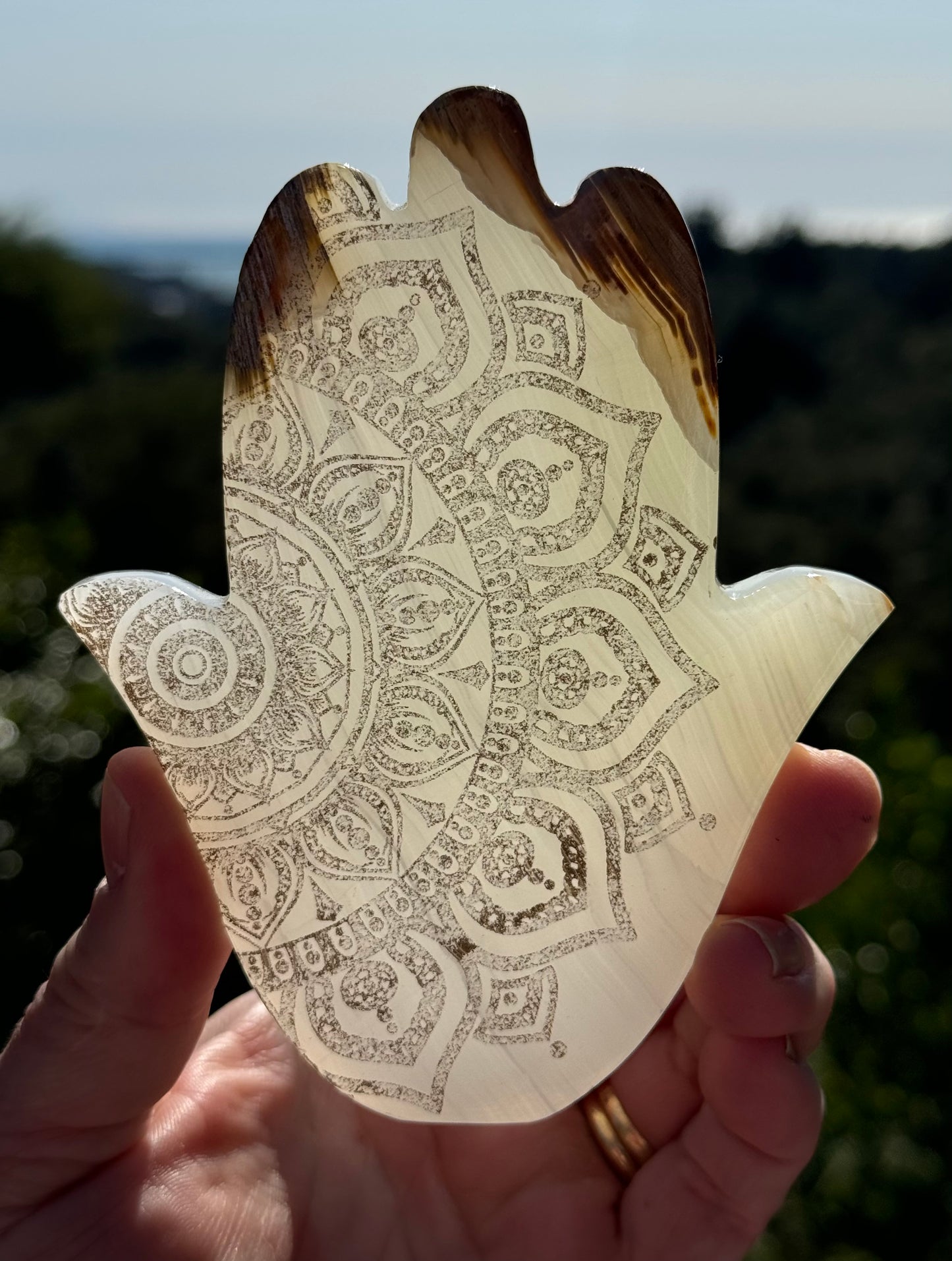 Onyx Hamsa, laser Engraved