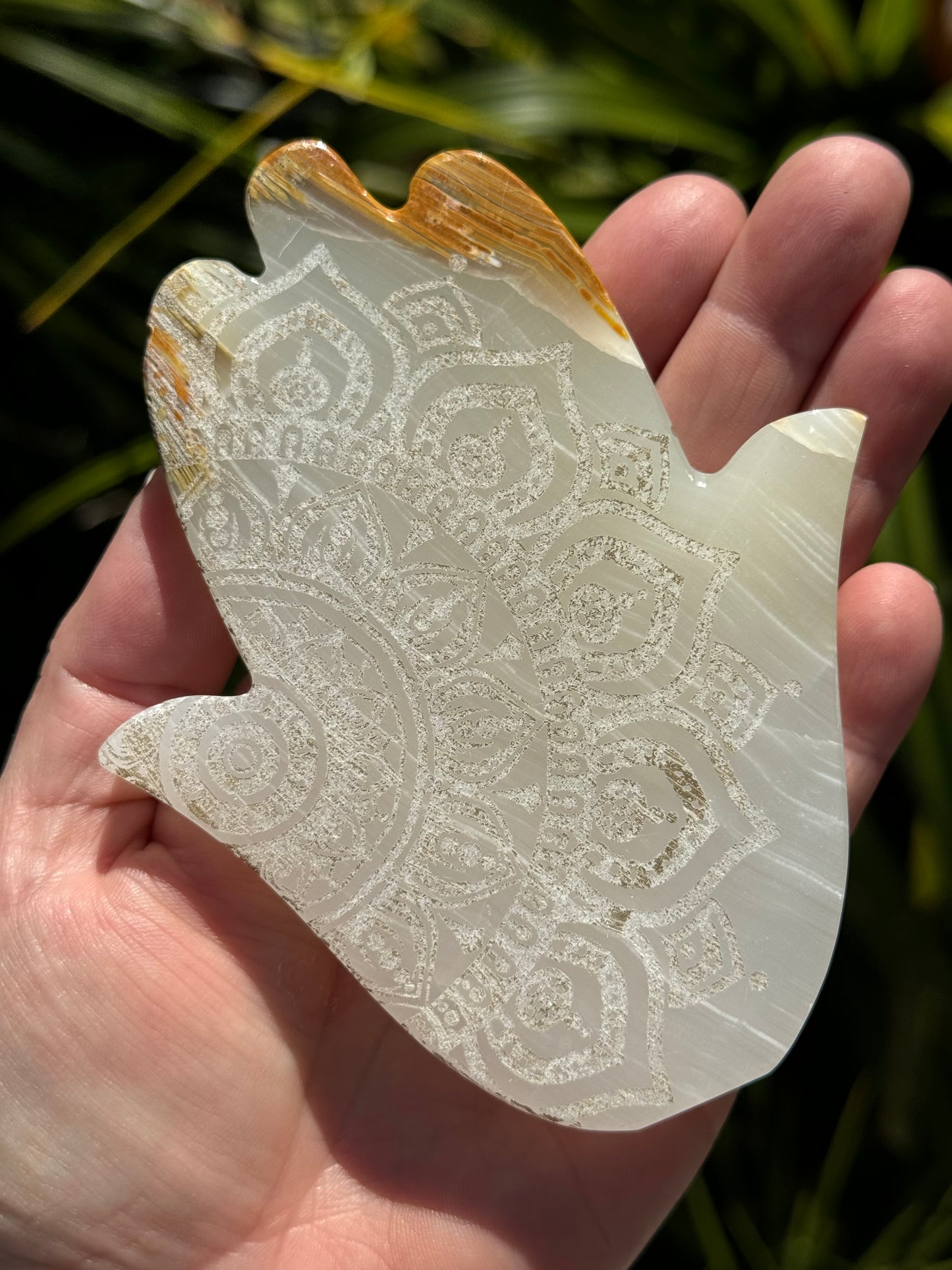 Onyx Hamsa, laser Engraved