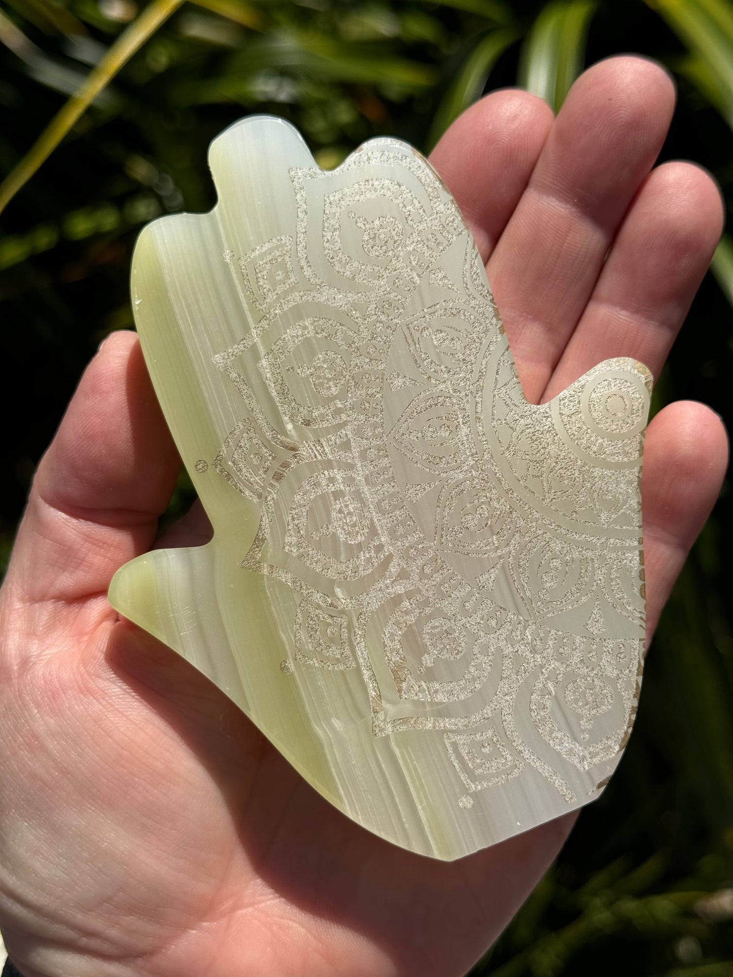 Calcite Hamsa Green, laser Engraved
